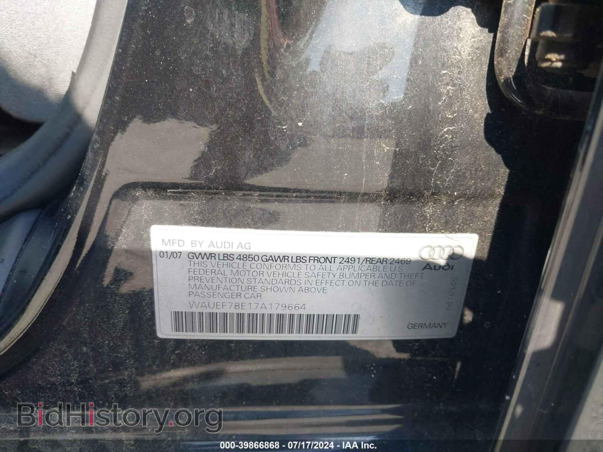 2007 AUDI A4 - VIN: WAUEF78E17A179664 - Фото 9