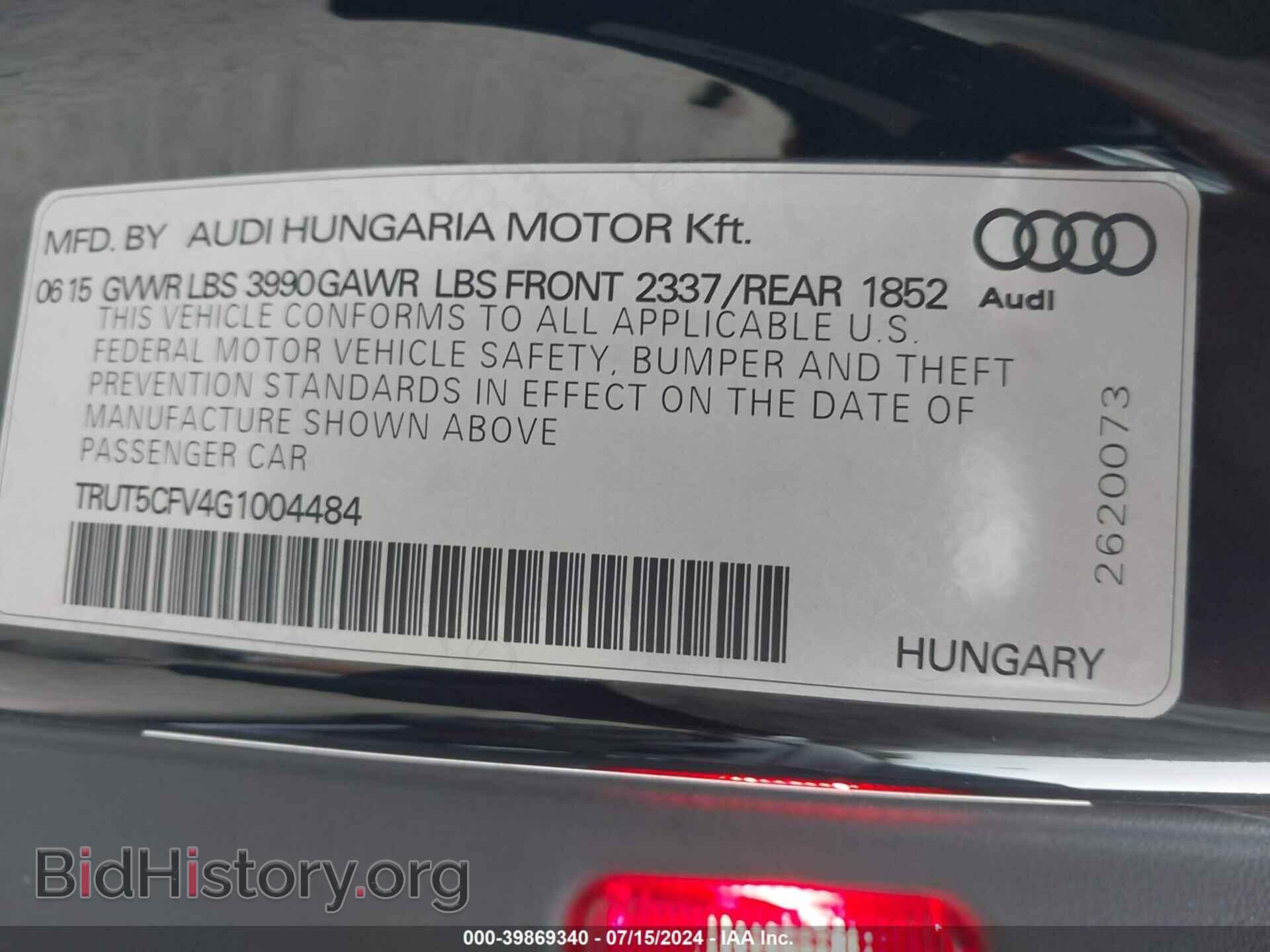 2016 AUDI TT - VIN: TRUT5CFV4G1004484 - Фото 9