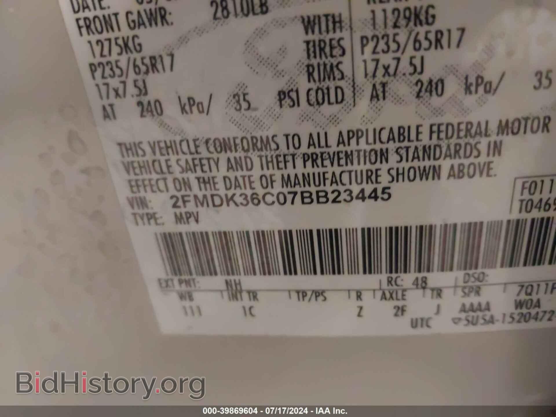 2007 FORD EDGE - VIN: 2FMDK36C07BB23445 - Photo 9