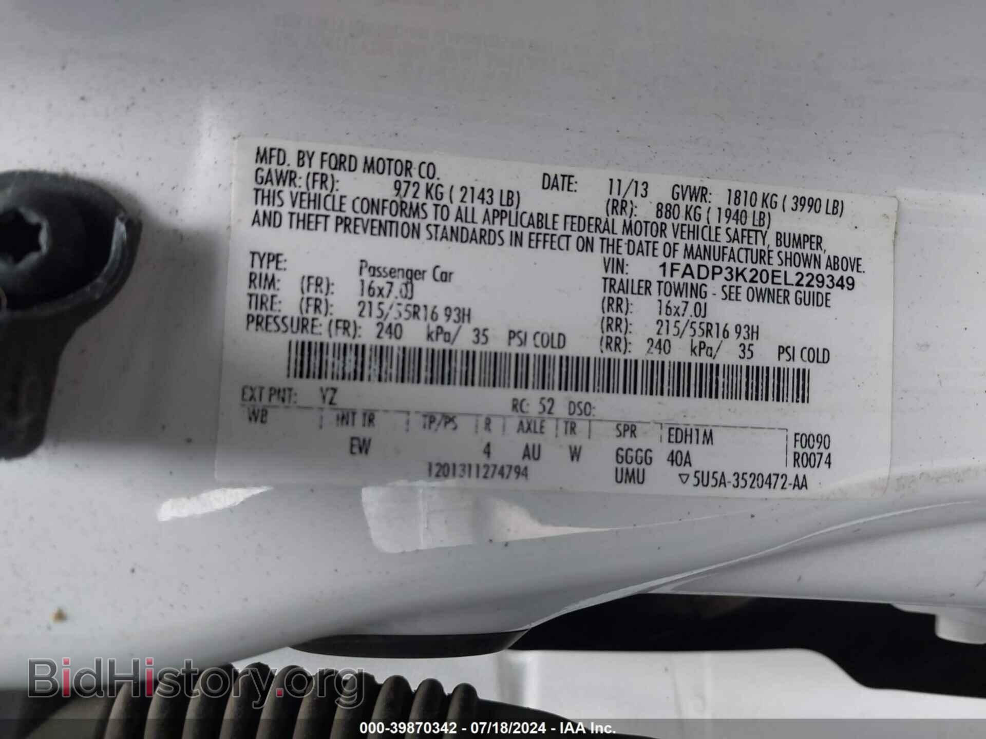 2014 FORD FOCUS - VIN: 1FADP3K20EL229349 - Фото 9