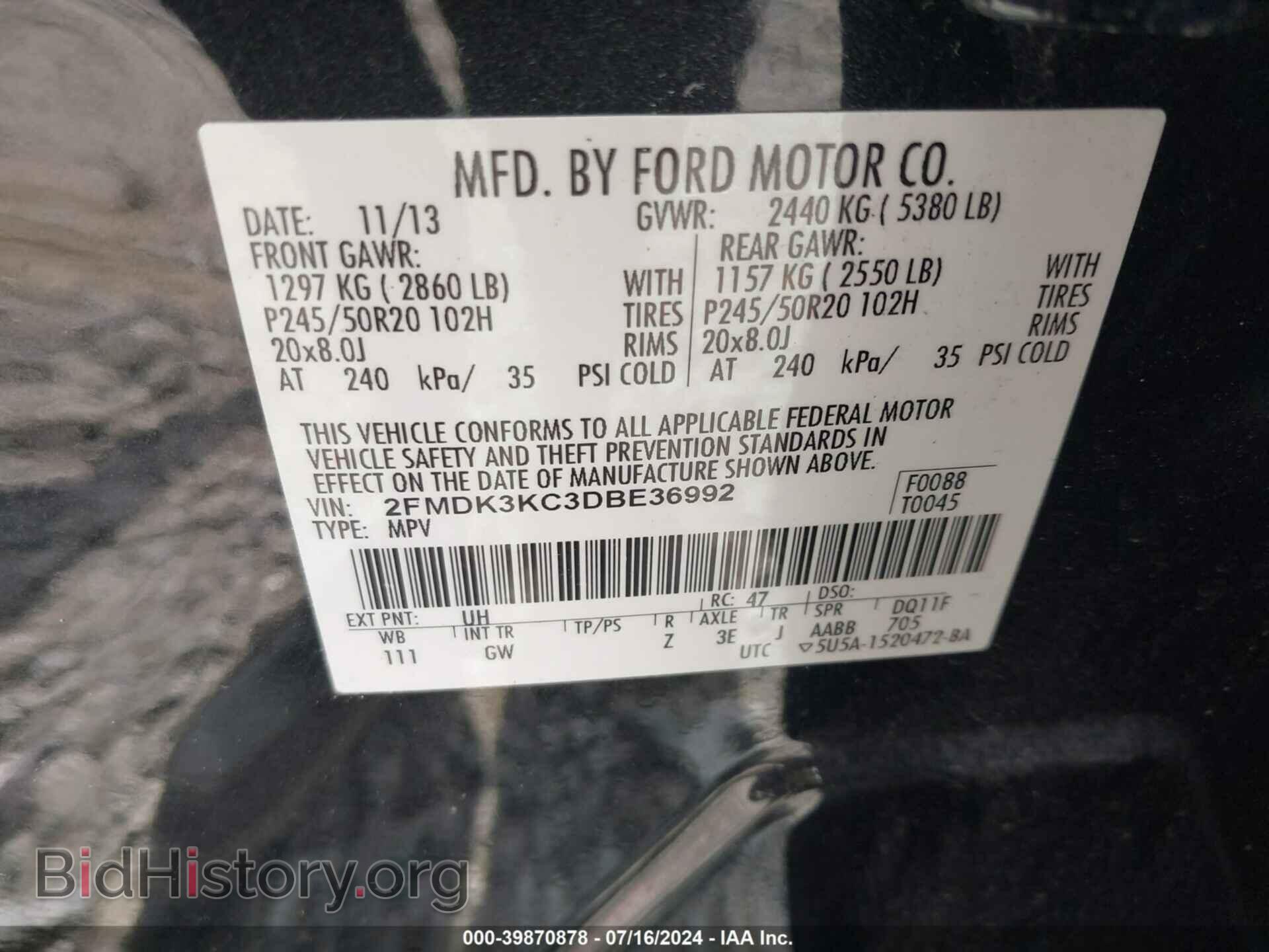 2013 FORD EDGE - VIN: 2FMDK3KC3DBE36992 - Photo 9