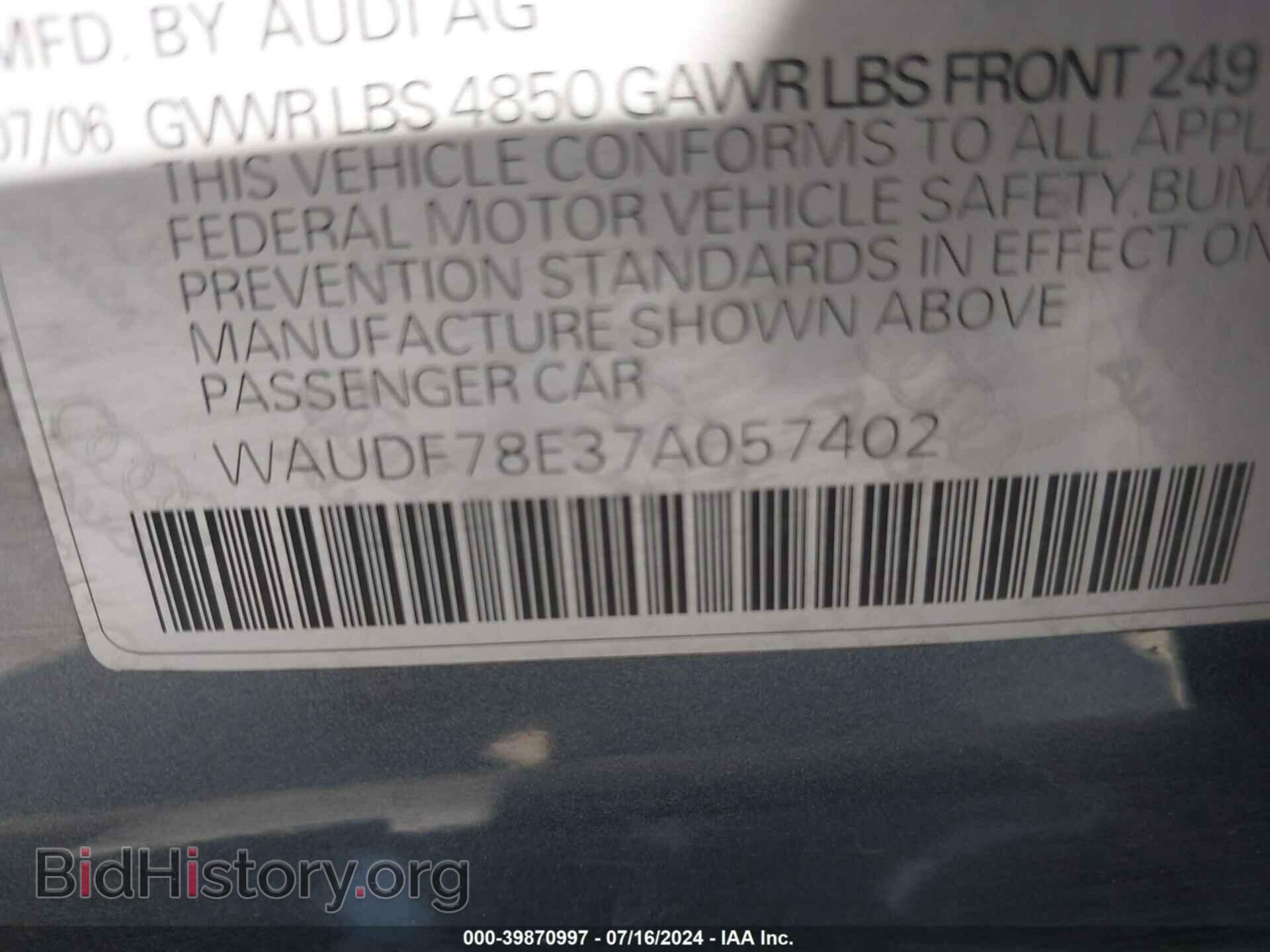2007 AUDI A4 - VIN: WAUDF78E37A057402 - Photo 9