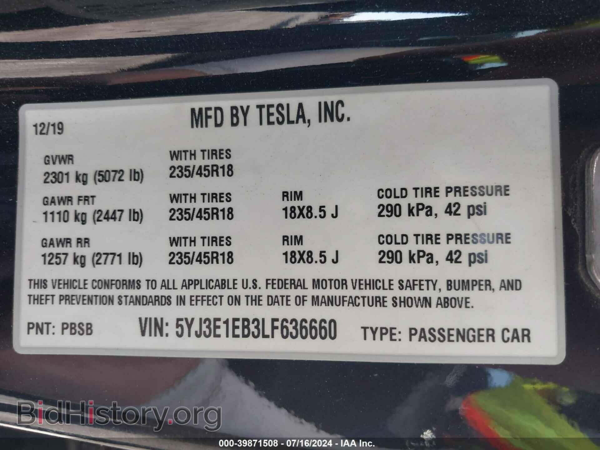 2020 TESLA MODEL 3 - VIN: 5YJ3E1EB3LF636660 - Фото 9