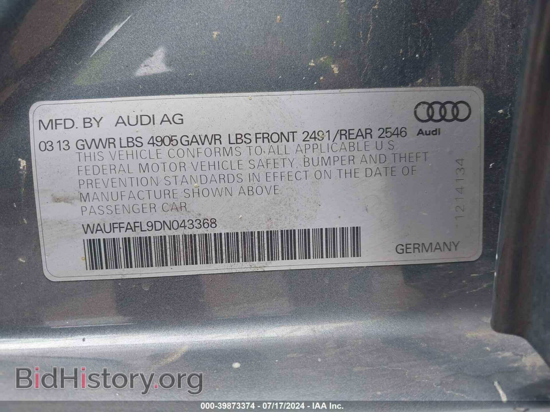 2013 AUDI A4 - VIN: WAUFFAFL9DN043368 - Фото 9