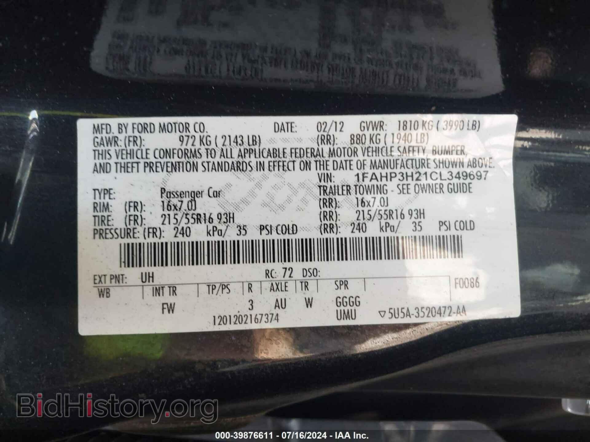 2012 FORD FOCUS - VIN: 1FAHP3H21CL349697 - Фото 9