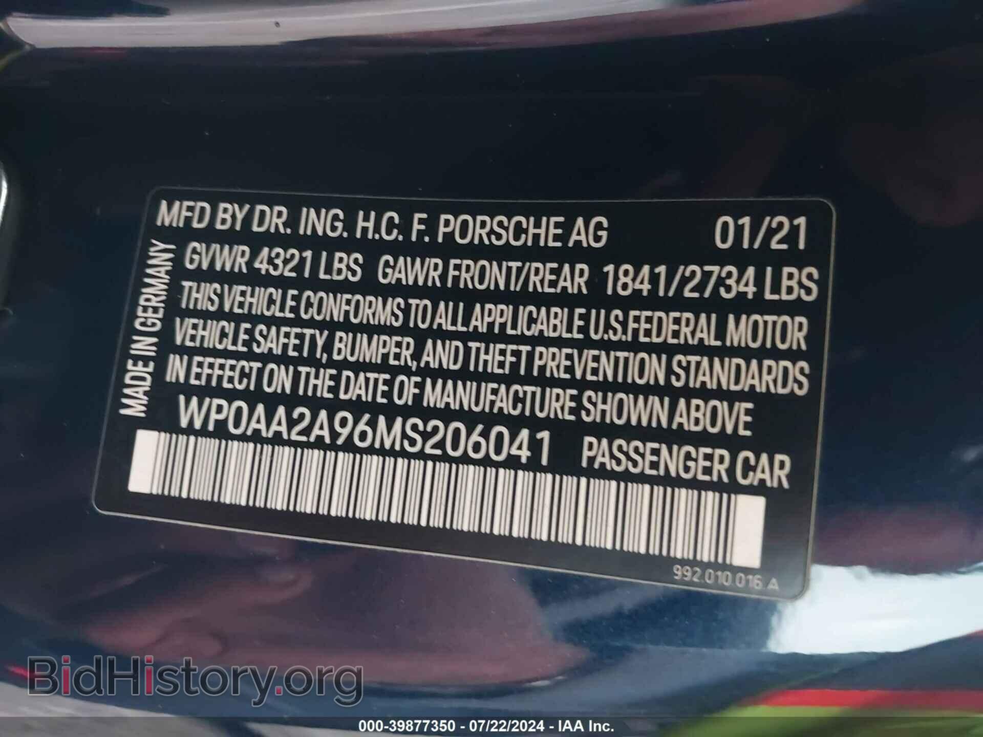 2021 PORSCHE 911 - VIN: WP0AA2A96MS206041 - Фото 9