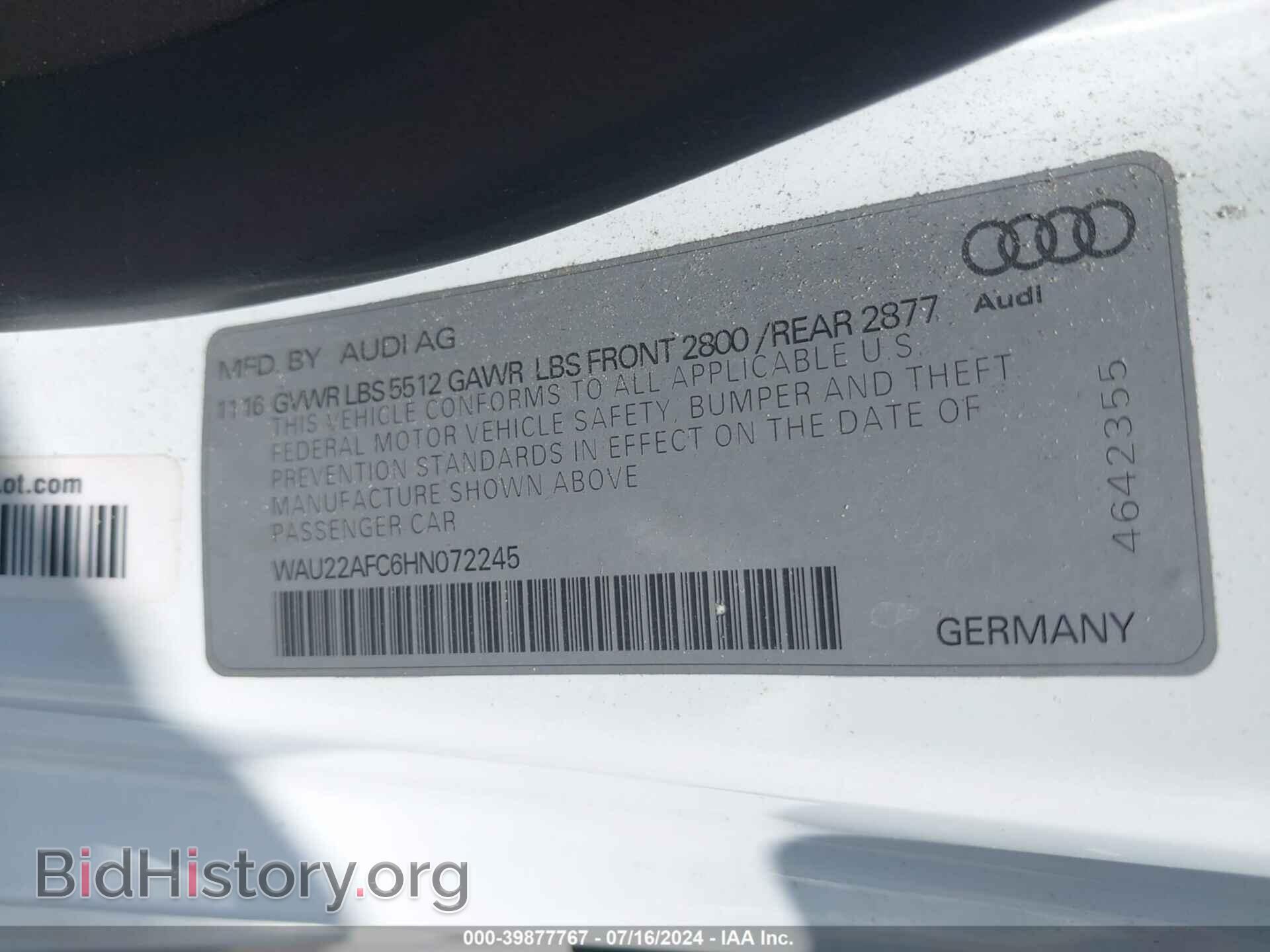 2017 AUDI A7 - VIN: WAU22AFC6HN072245 - Фото 9
