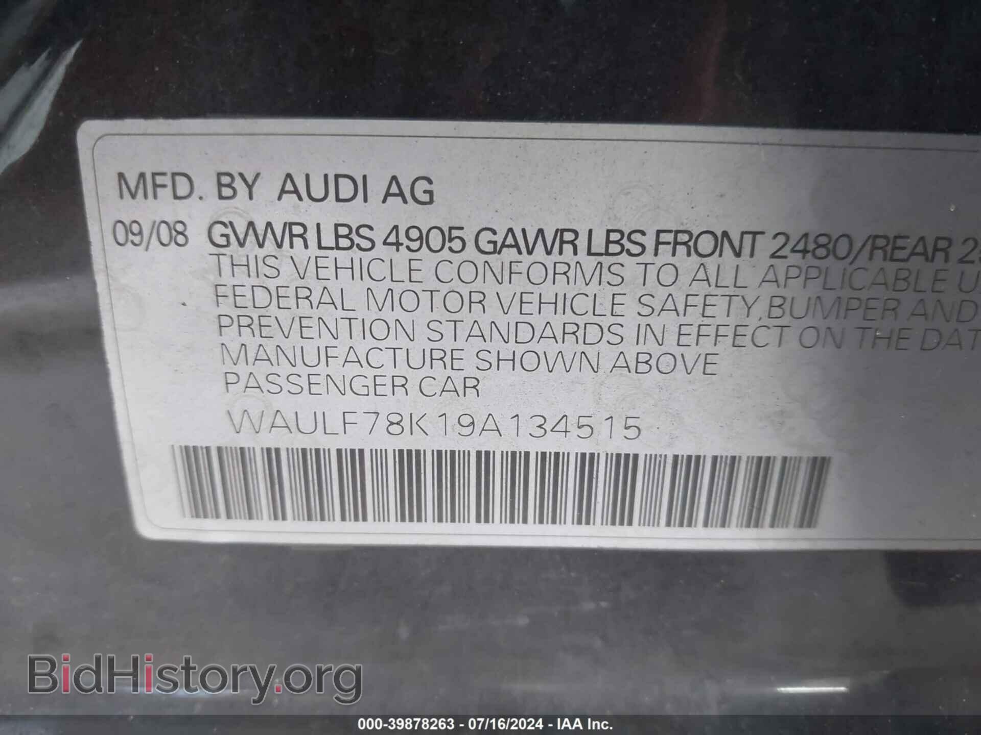 2009 AUDI A4 - VIN: WAULF78K19A134515 - Photo 9