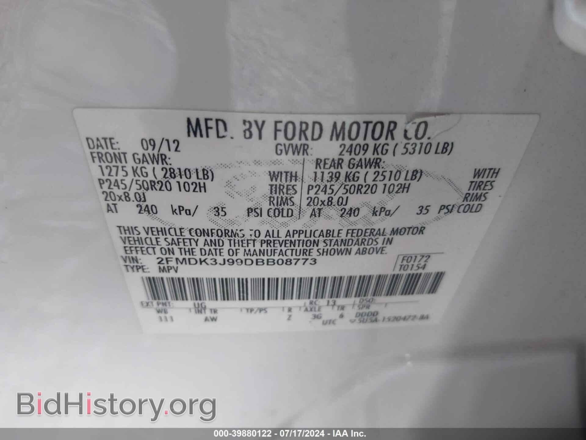 2013 FORD EDGE - VIN: 2FMDK3J99DBB08773 - Photo 9