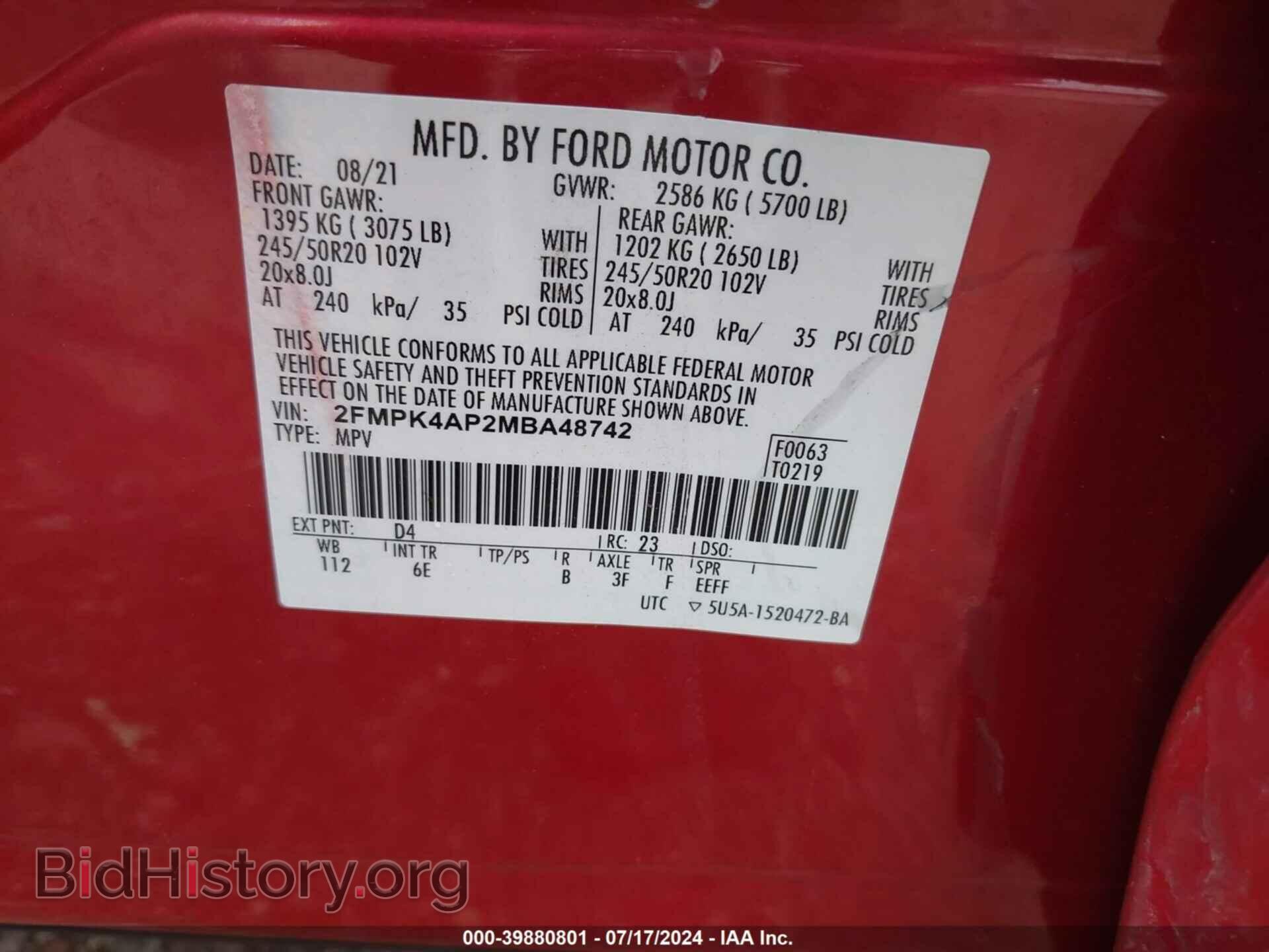 2021 FORD EDGE - VIN: 2FMPK4AP2MBA48742 - Photo 9