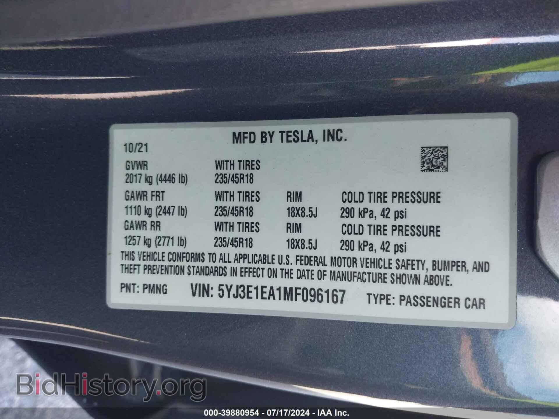 2021 TESLA MODEL 3 - VIN: 5YJ3E1EA1MF096167 - Photo 9