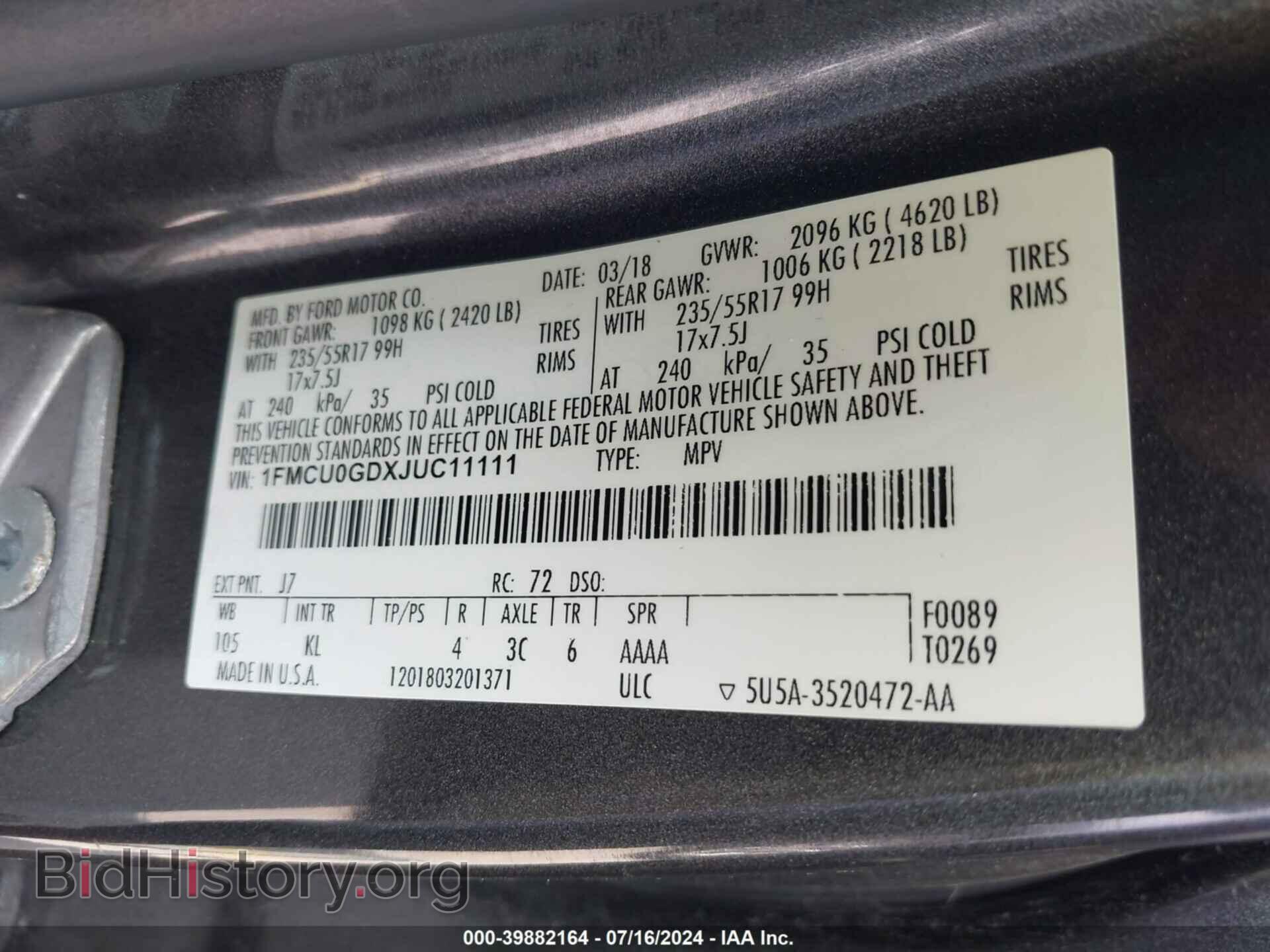2018 FORD ESCAPE - VIN: 1FMCU0GDXJUC11111 - Фото 9