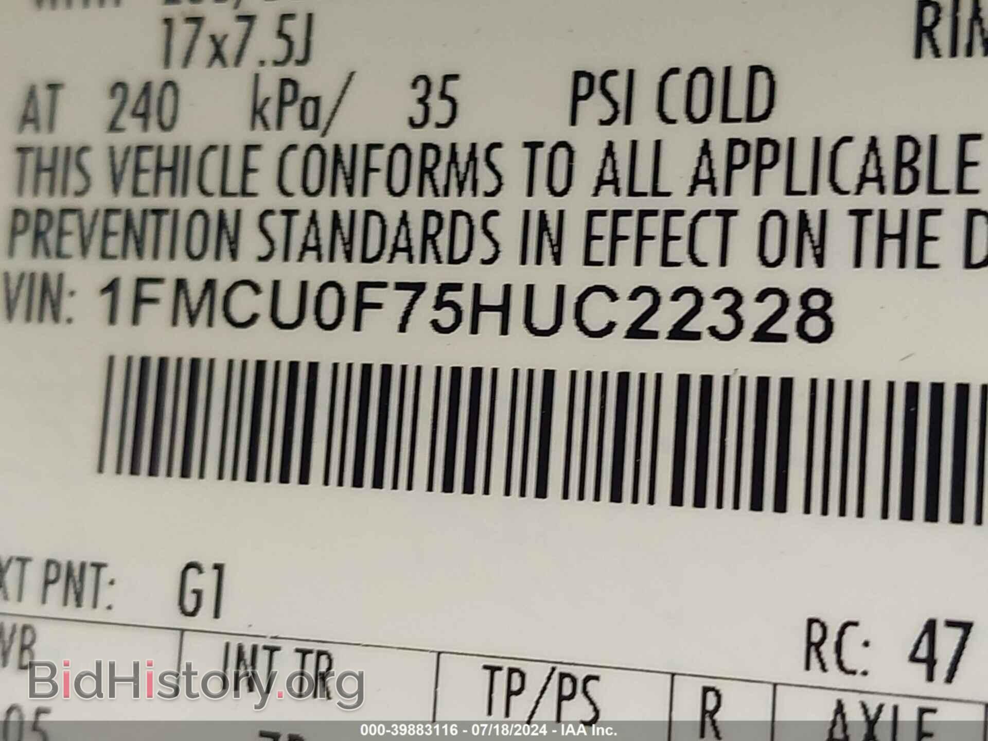 2017 FORD ESCAPE - VIN: 1FMCU0F75HUC22328 - Фото 9