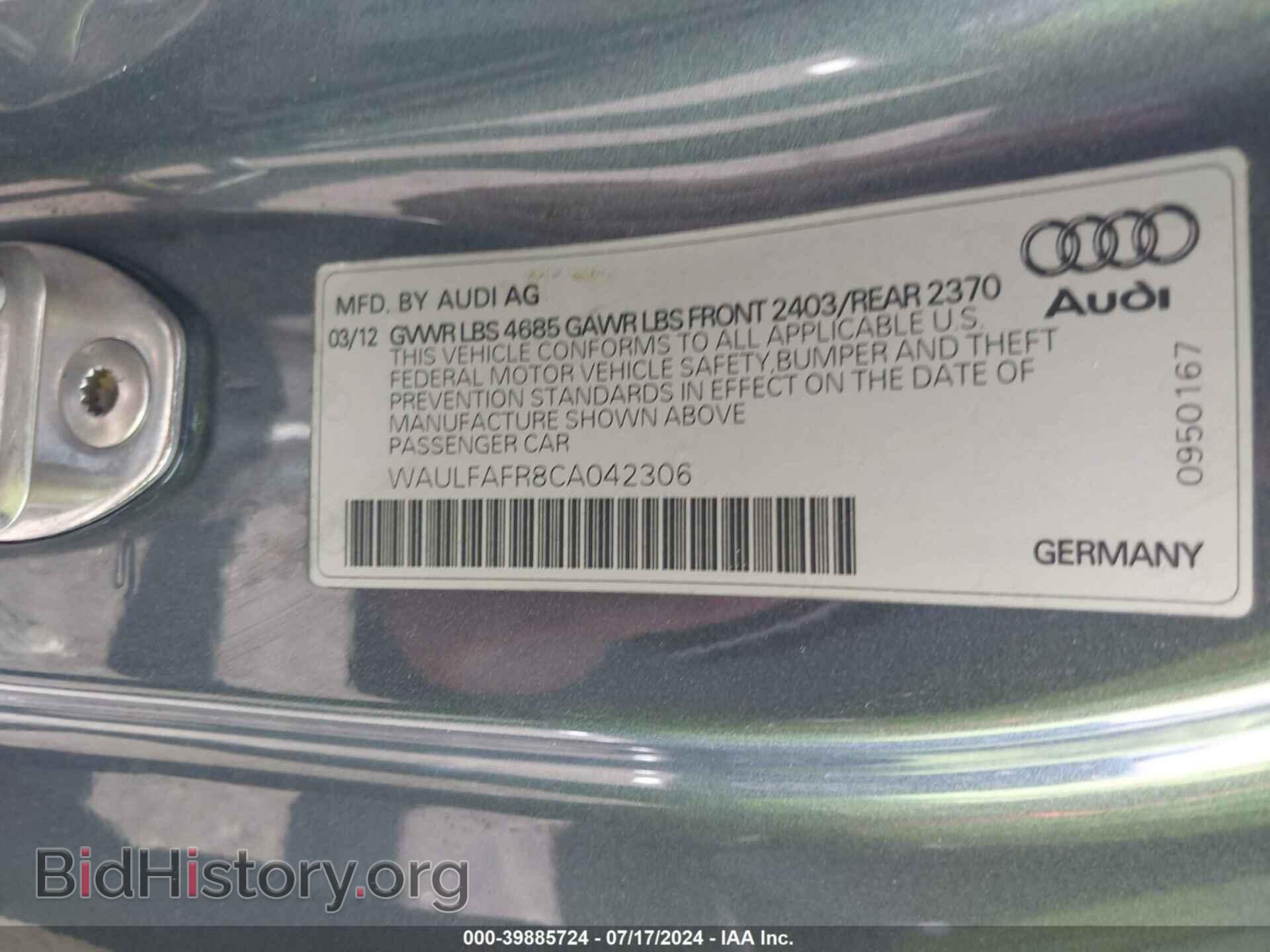 2012 AUDI A5 - VIN: WAULFAFR8CA042306 - Фото 9