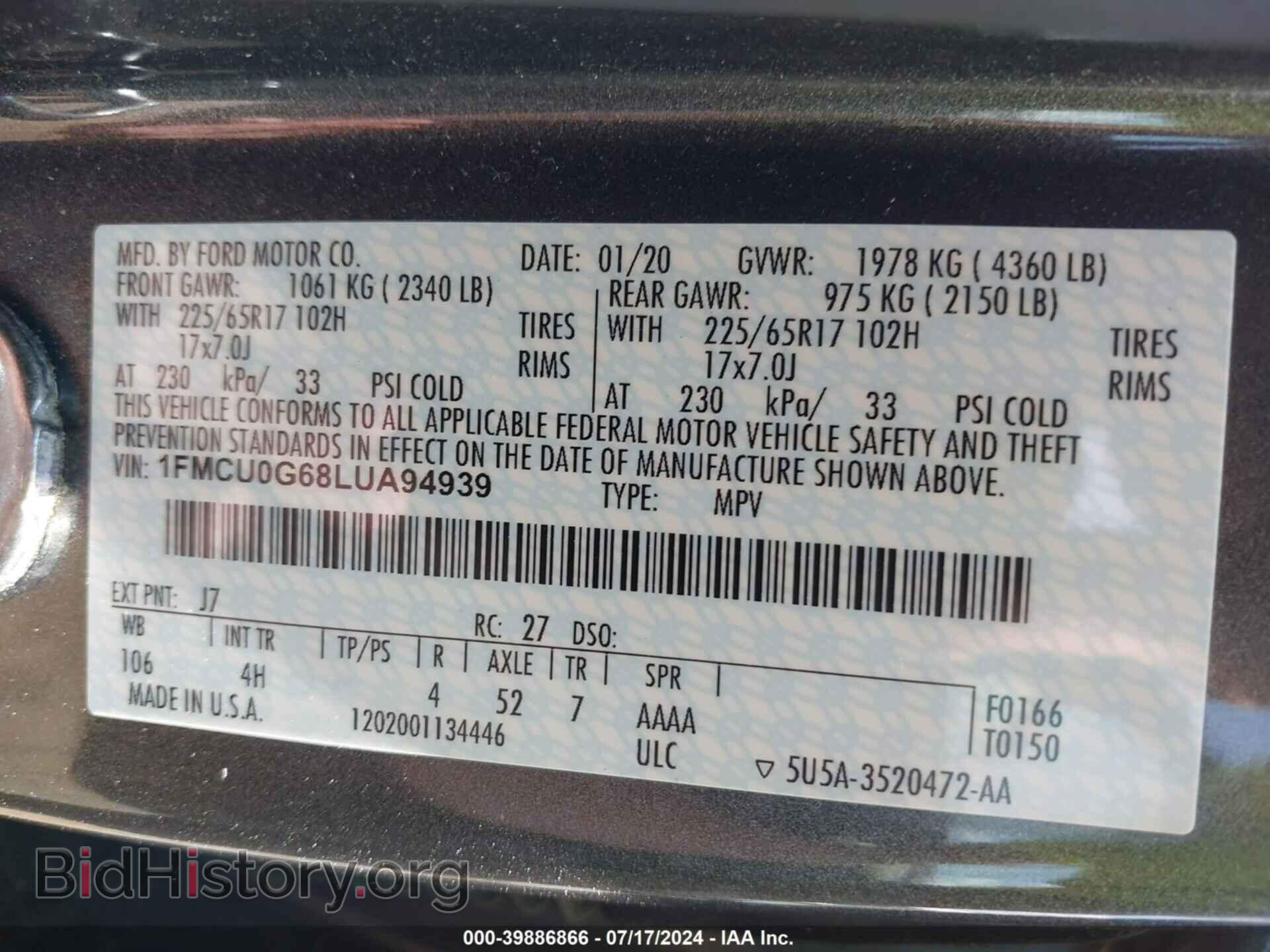 2020 FORD ESCAPE - VIN: 1FMCU0G68LUA94939 - Photo 9