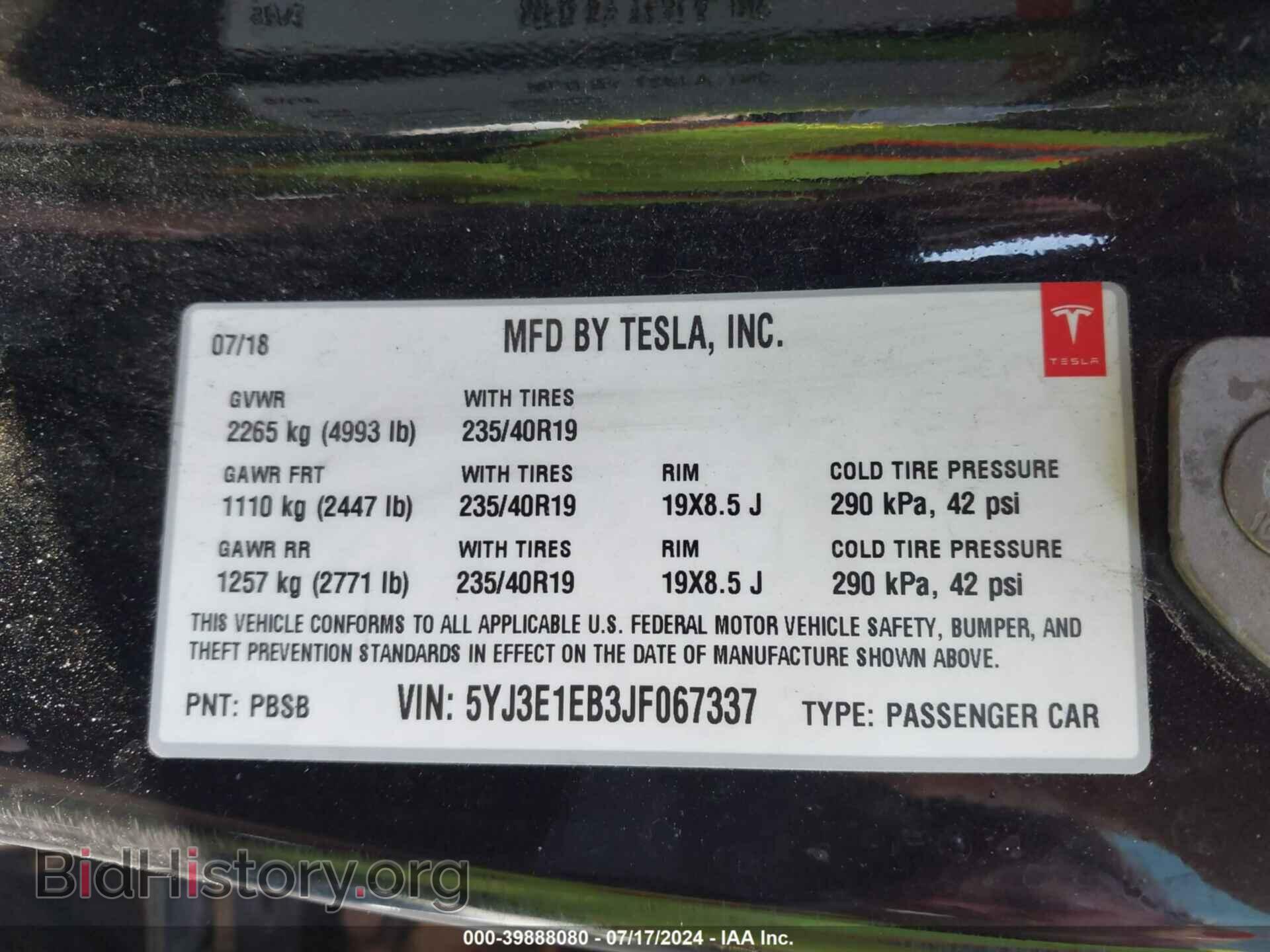 2018 TESLA MODEL 3 - VIN: 5YJ3E1EB3JF067337 - Photo 9