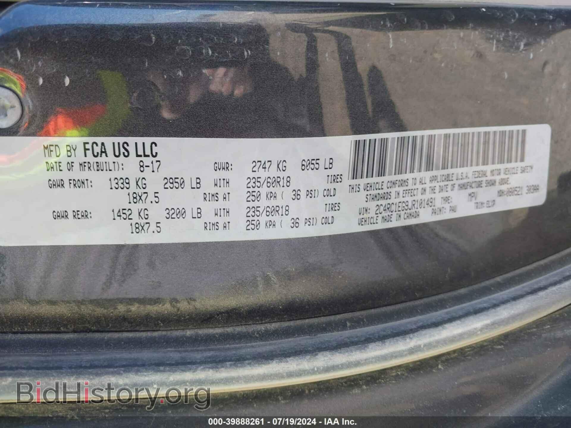 2018 CHRYSLER PACIFICA - VIN: 2C4RC1EG9JR101491 - Photo 9