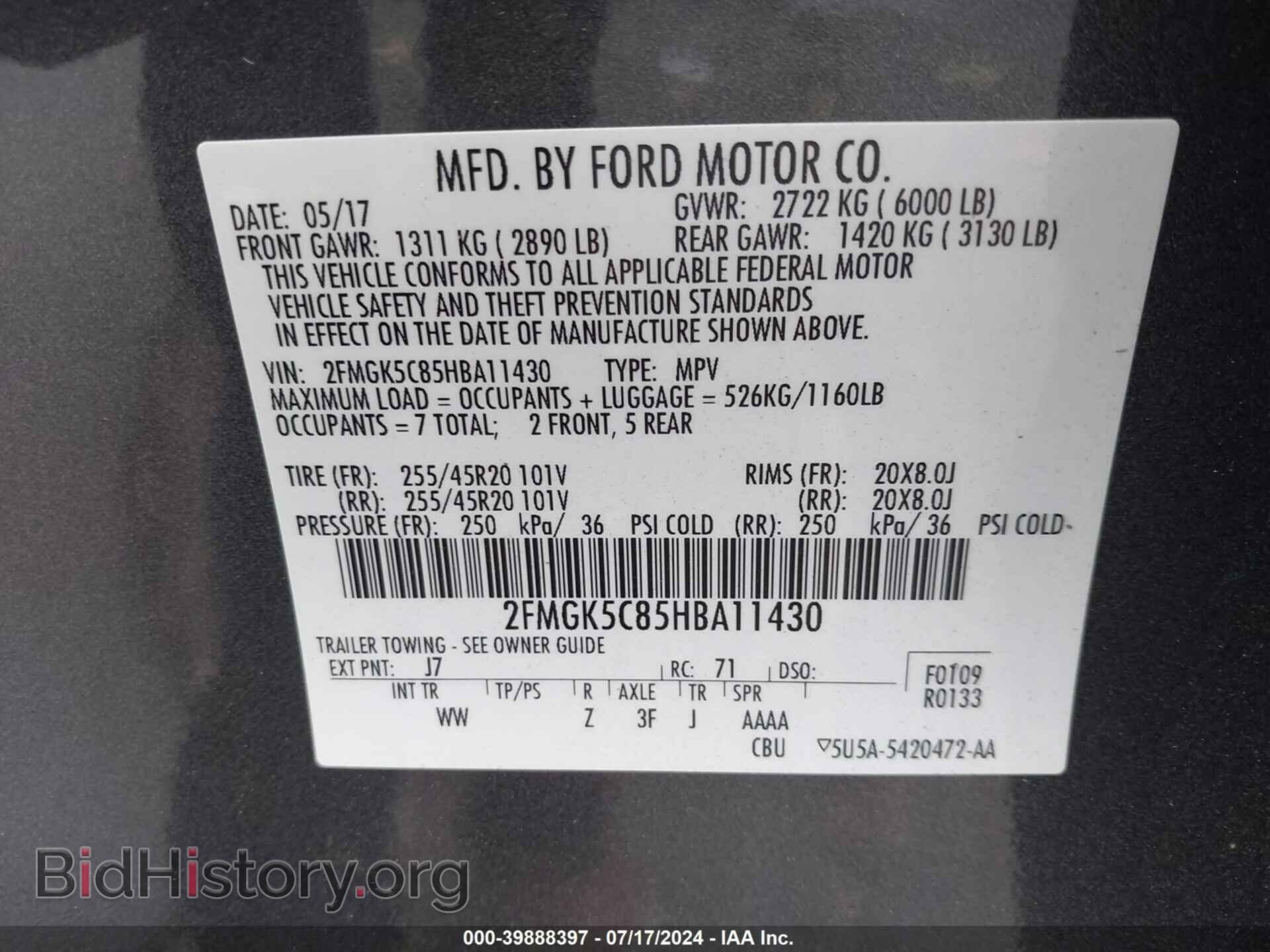 2017 FORD FLEX - VIN: 2FMGK5C85HBA11430 - Photo 9