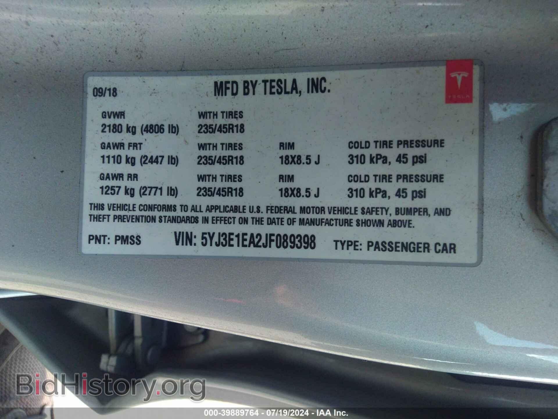 2018 TESLA MODEL 3 - VIN: 5YJ3E1EA2JF089398 - Photo 9