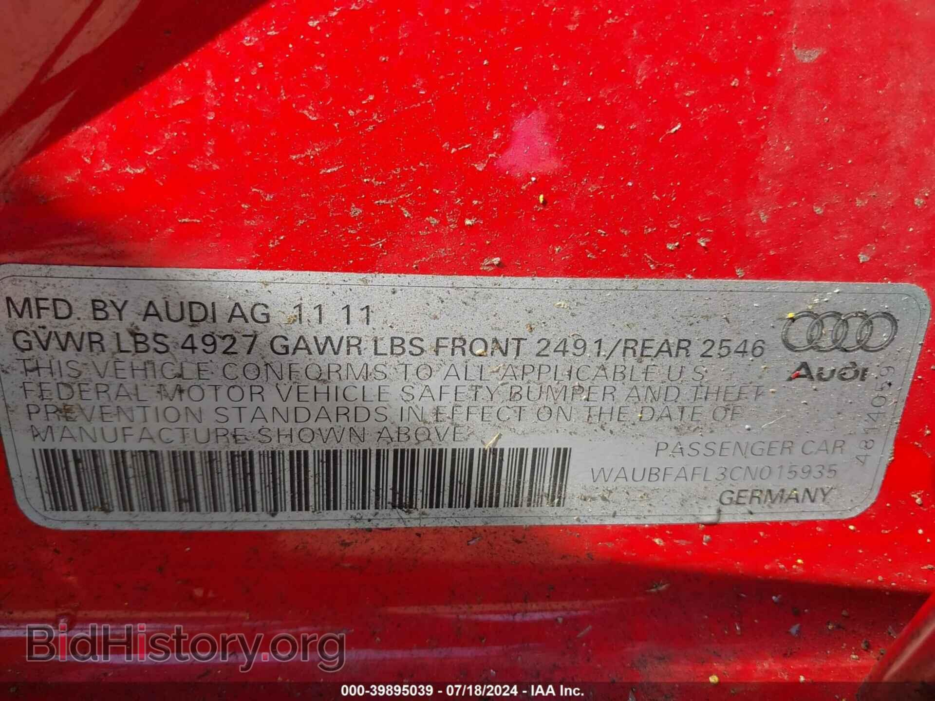 2012 AUDI A4 - VIN: WAUBFAFL3CN015935 - Фото 9