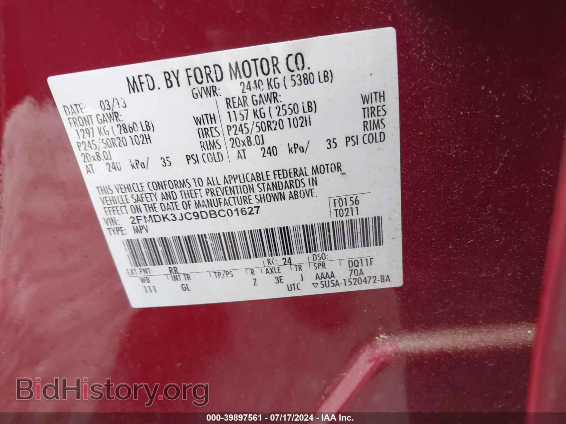 2013 FORD EDGE - VIN: 2FMDK3JC9DBC01627 - Photo 9