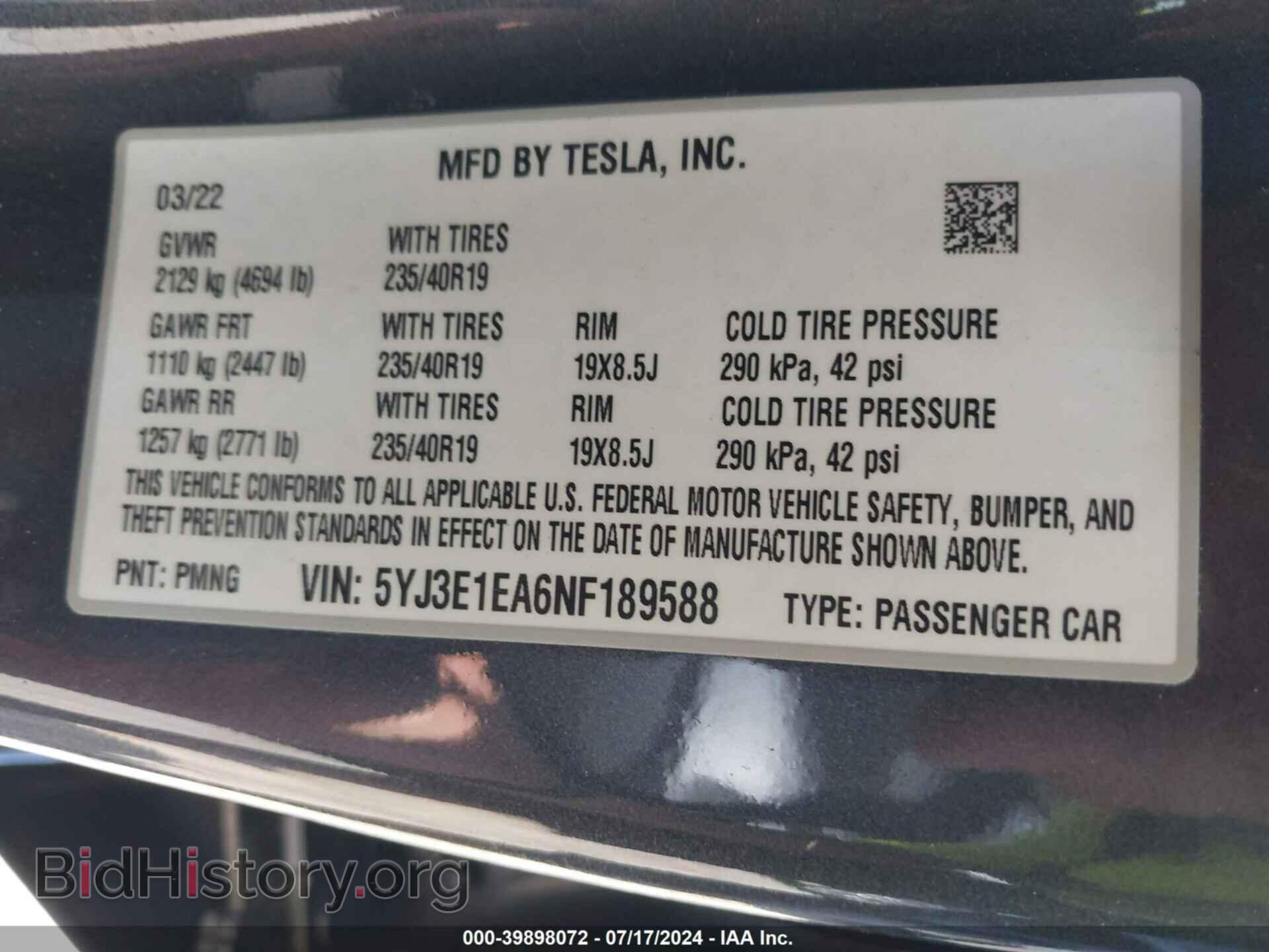 2022 TESLA MODEL 3 - VIN: 5YJ3E1EA6NF189588 - Фото 9