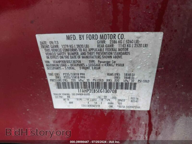 2014 Ford TAURUS (VIN 1FAHP2E85EG130708) — photo 9 of 16