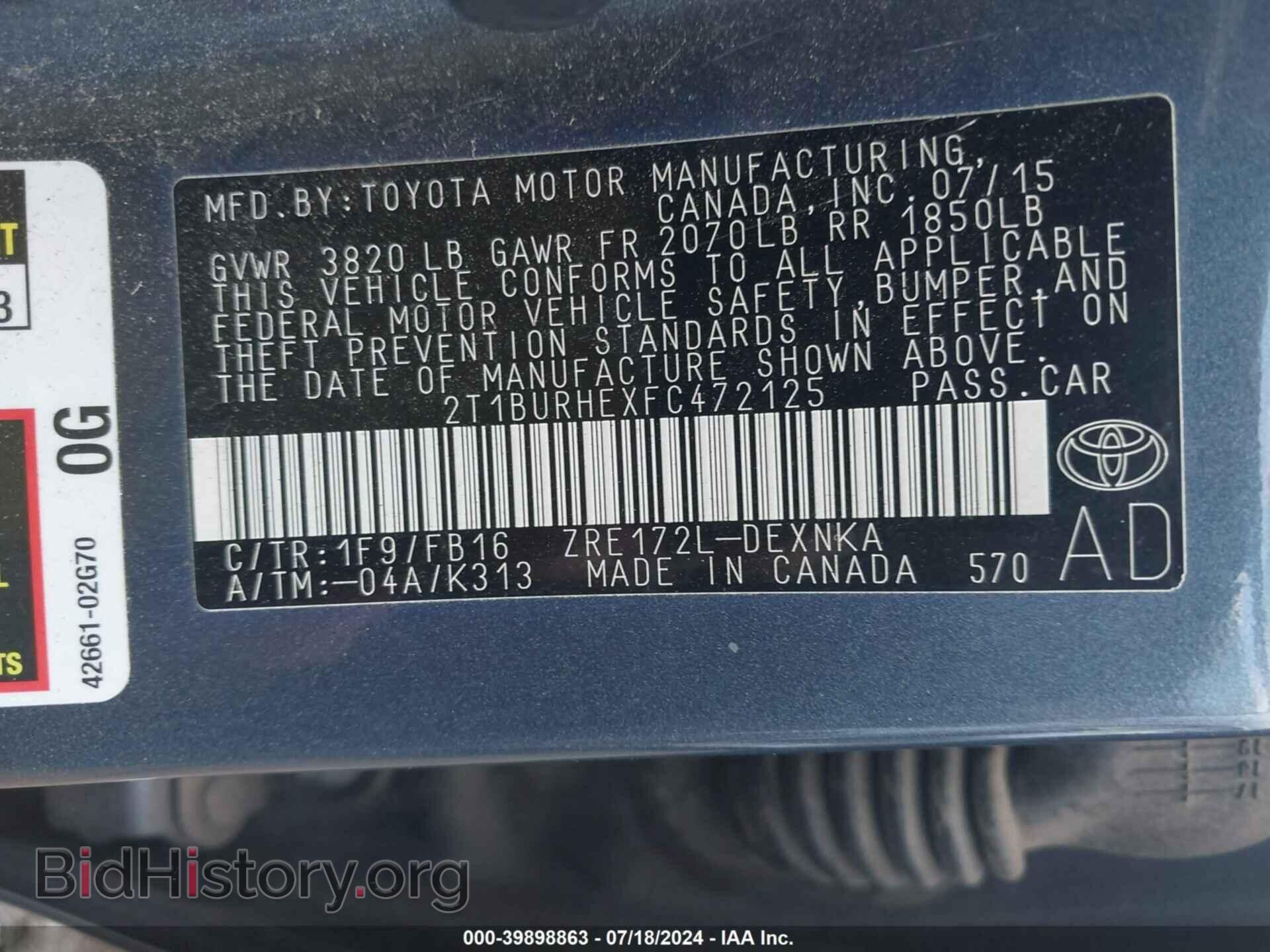 2015 TOYOTA COROLLA - VIN: 2T1BURHEXFC472125 - Photo 9