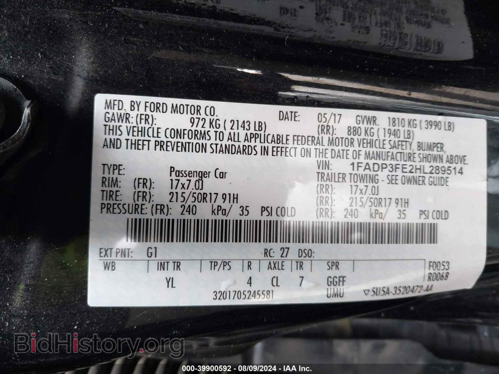2017 FORD FOCUS - VIN: 1FADP3FE2HL289514 - Фото 9