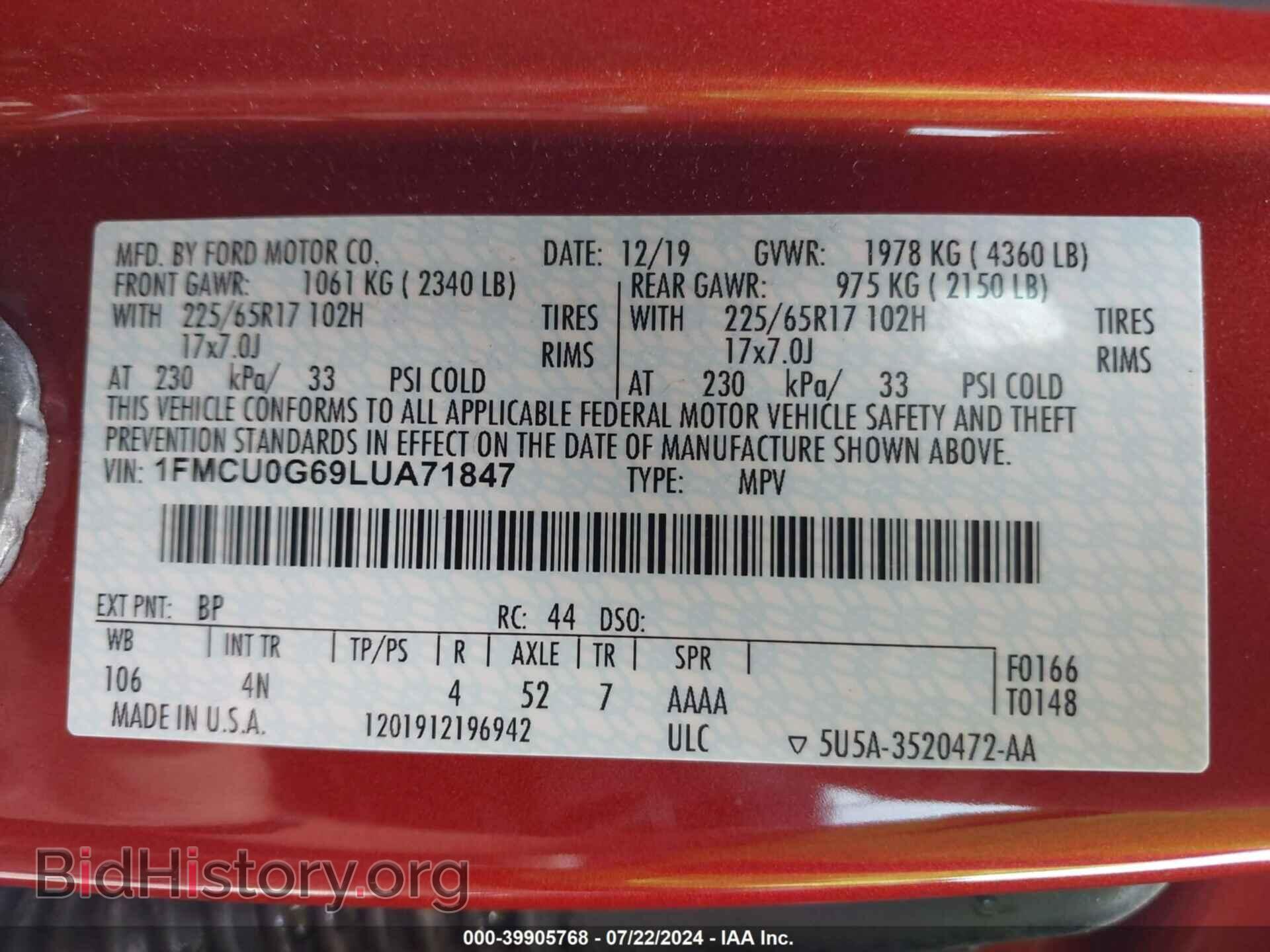 2020 FORD ESCAPE - VIN: 1FMCU0G69LUA71847 - Photo 9
