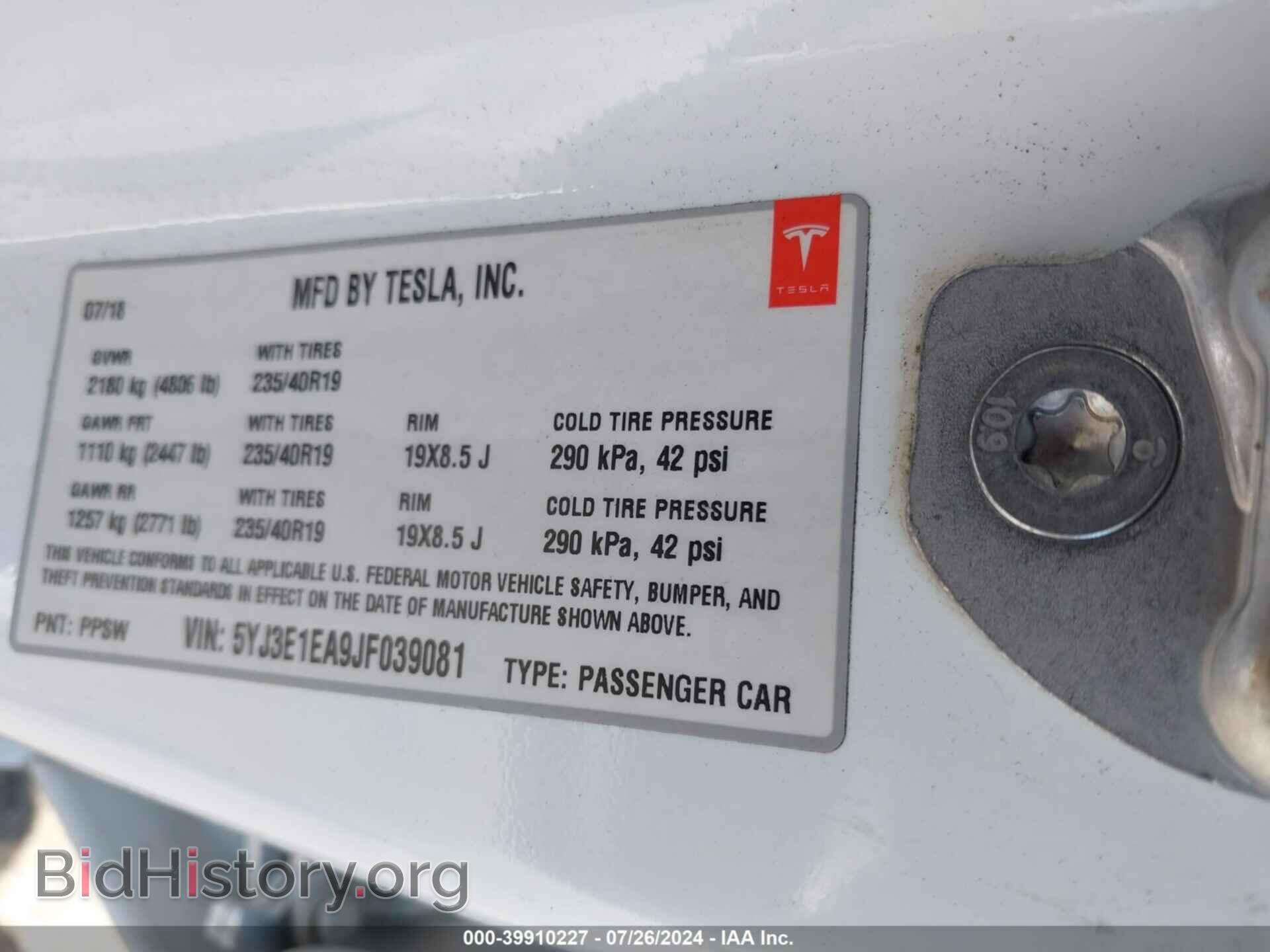 2018 TESLA MODEL 3 - VIN: 5YJ3E1EA9JF039081 - Фото 9