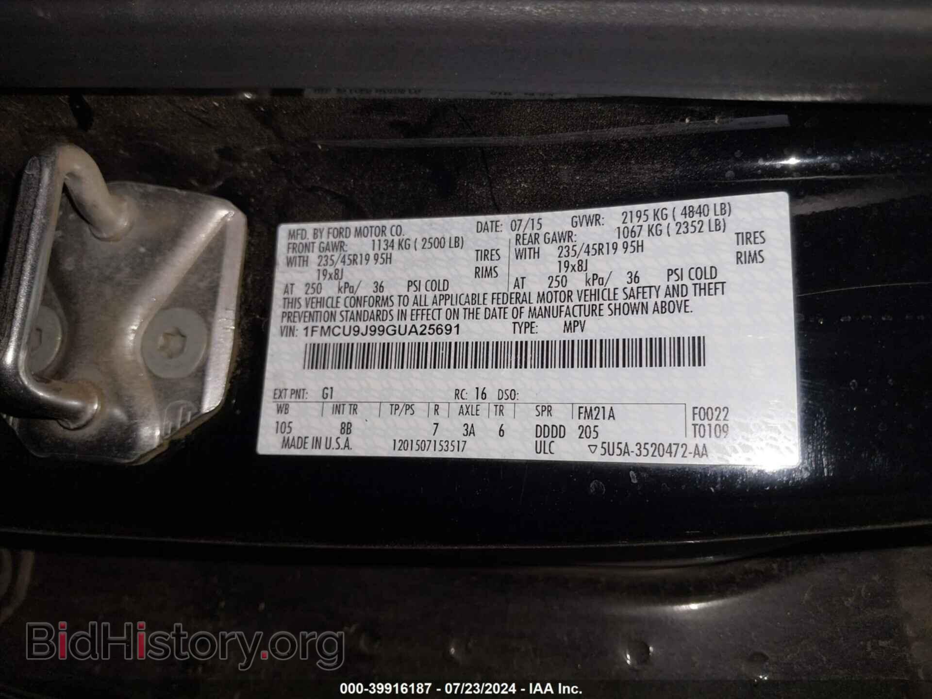 2016 FORD ESCAPE - VIN: 1FMCU9J99GUA25691 - Фото 9