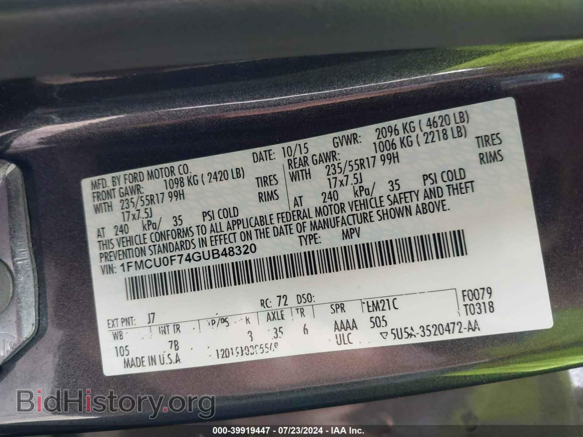 2016 FORD ESCAPE - VIN: 1FMCU0F74GUB48320 - Photo 9