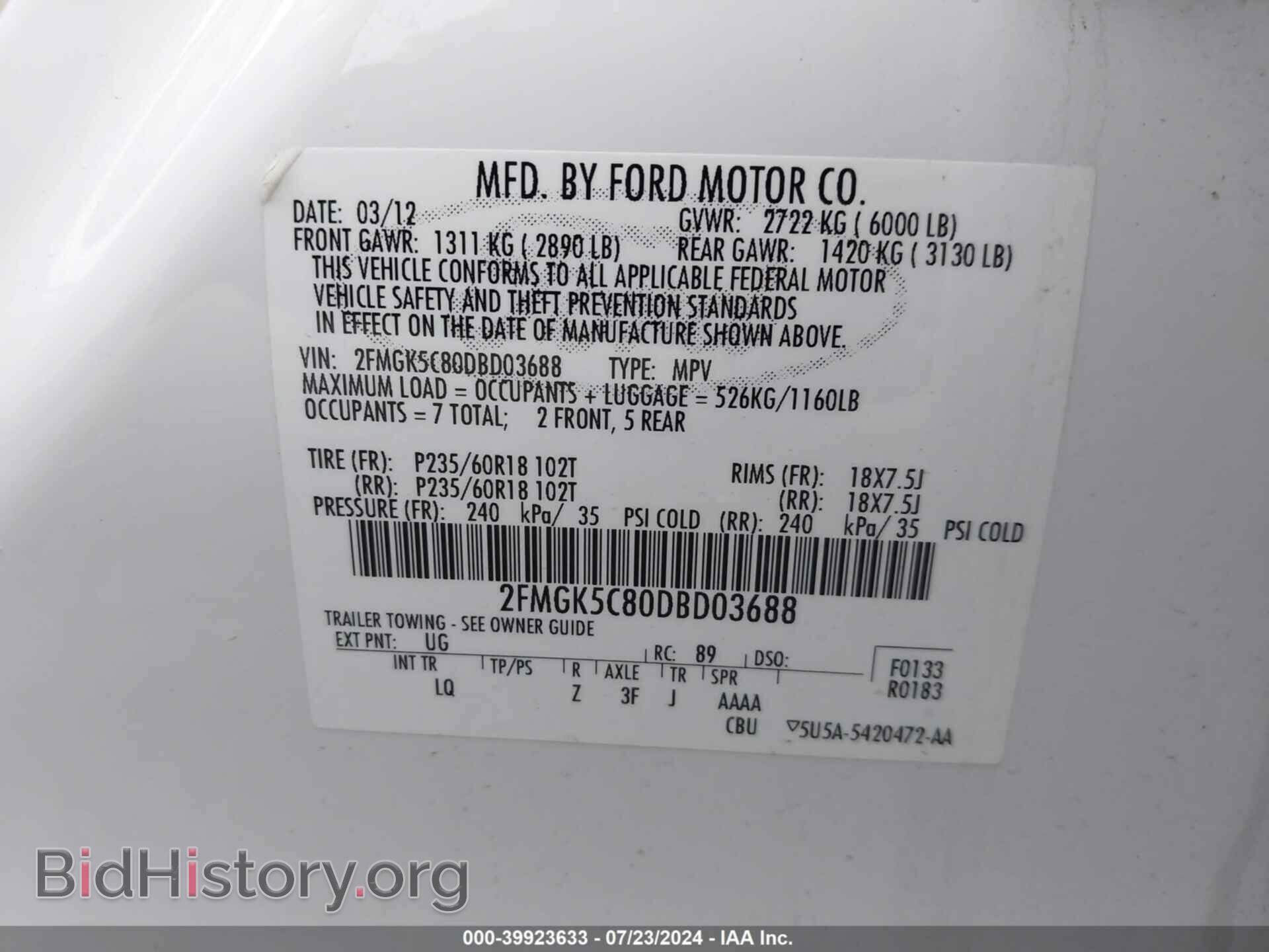 2013 FORD FLEX - VIN: 2FMGK5C80DBD03688 - Photo 9
