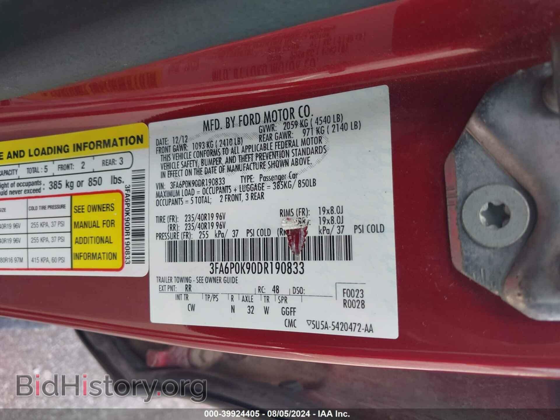 2013 FORD FUSION - VIN: 3FA6P0K90DR190833 - Фото 9