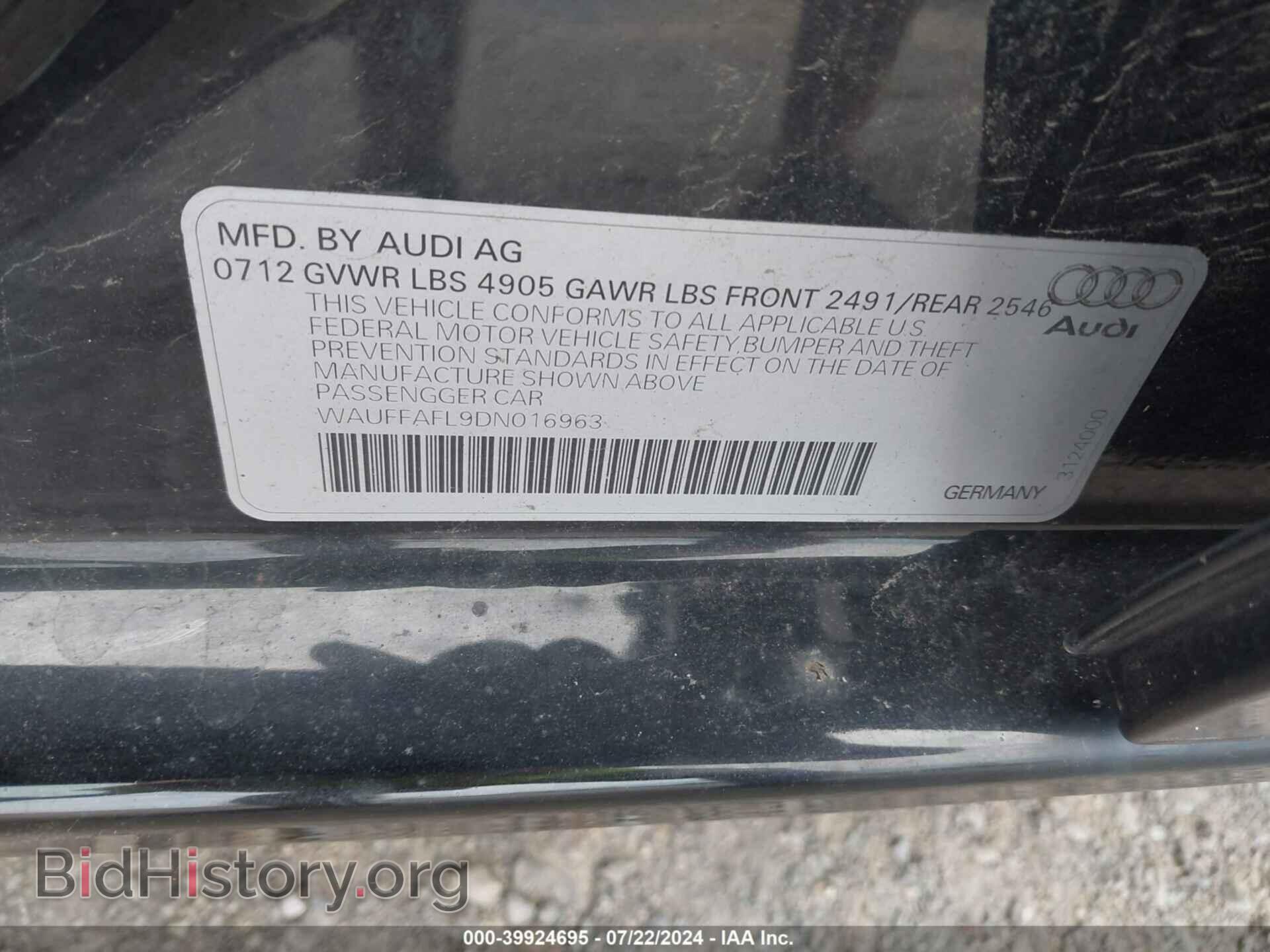 2013 AUDI A4 - VIN: WAUFFAFL9DN016963 - Фото 9