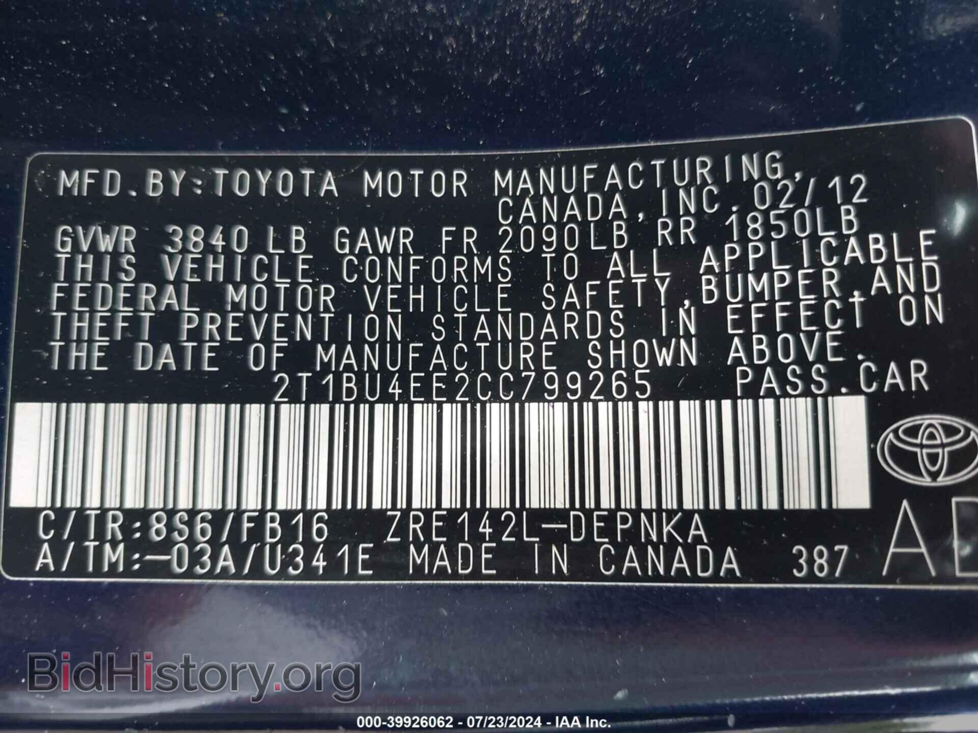 2012 TOYOTA COROLLA - VIN: 2T1BU4EE2CC799265 - Фото 9