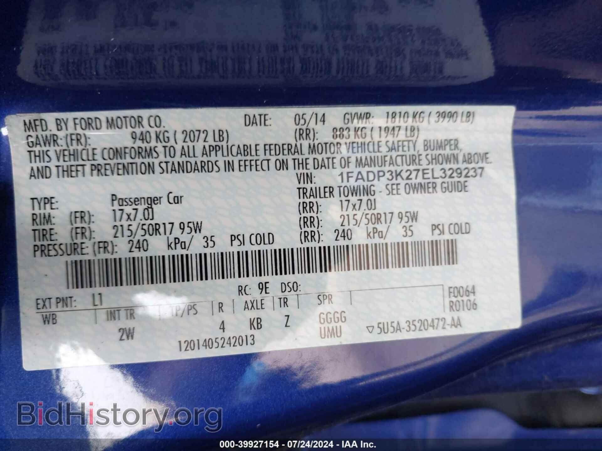 2014 FORD FOCUS - VIN: 1FADP3K27EL329237 - Фото 9