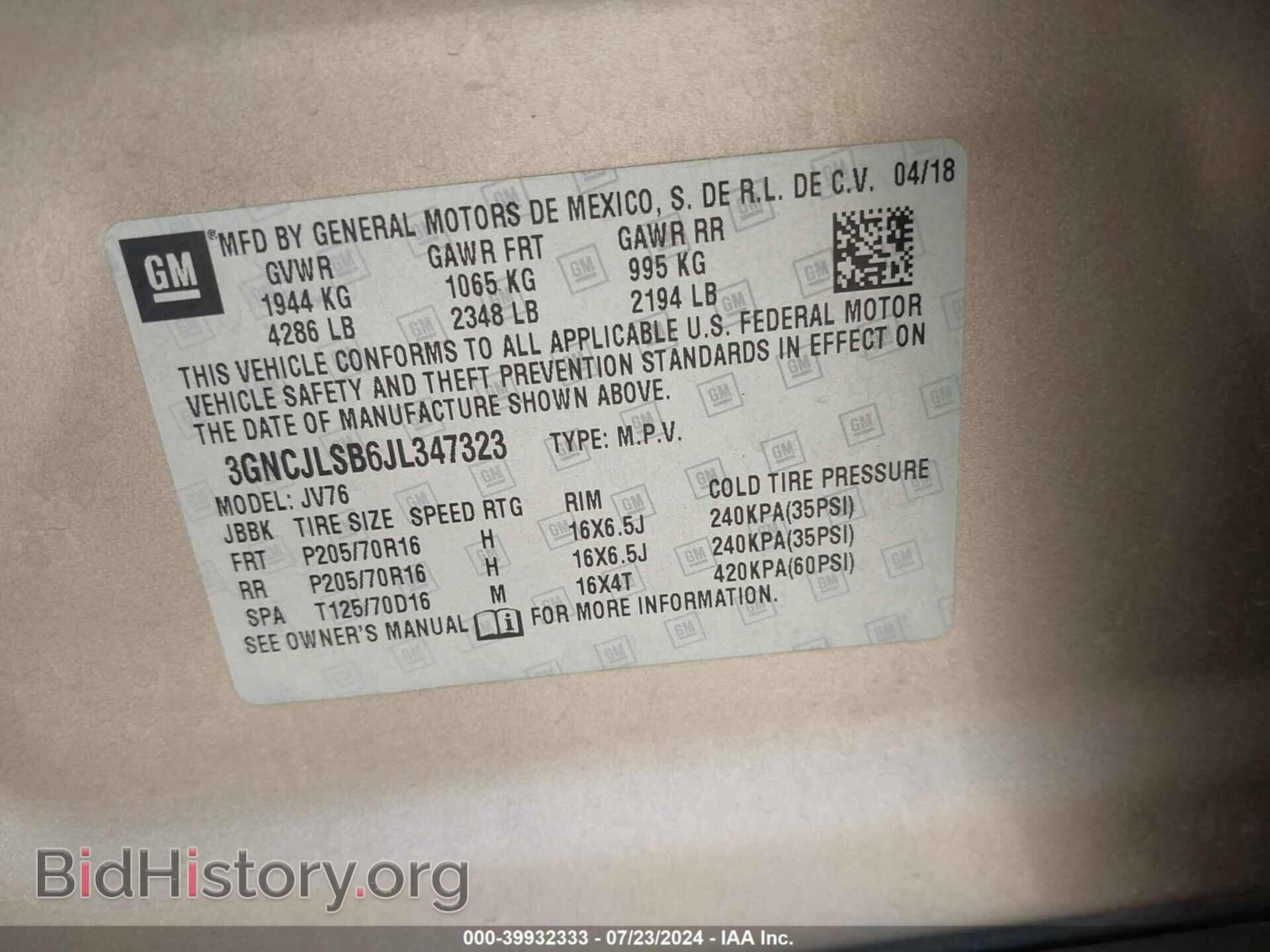 2018 CHEVROLET TRAX - VIN: 3GNCJLSB6JL347323 - Photo 9