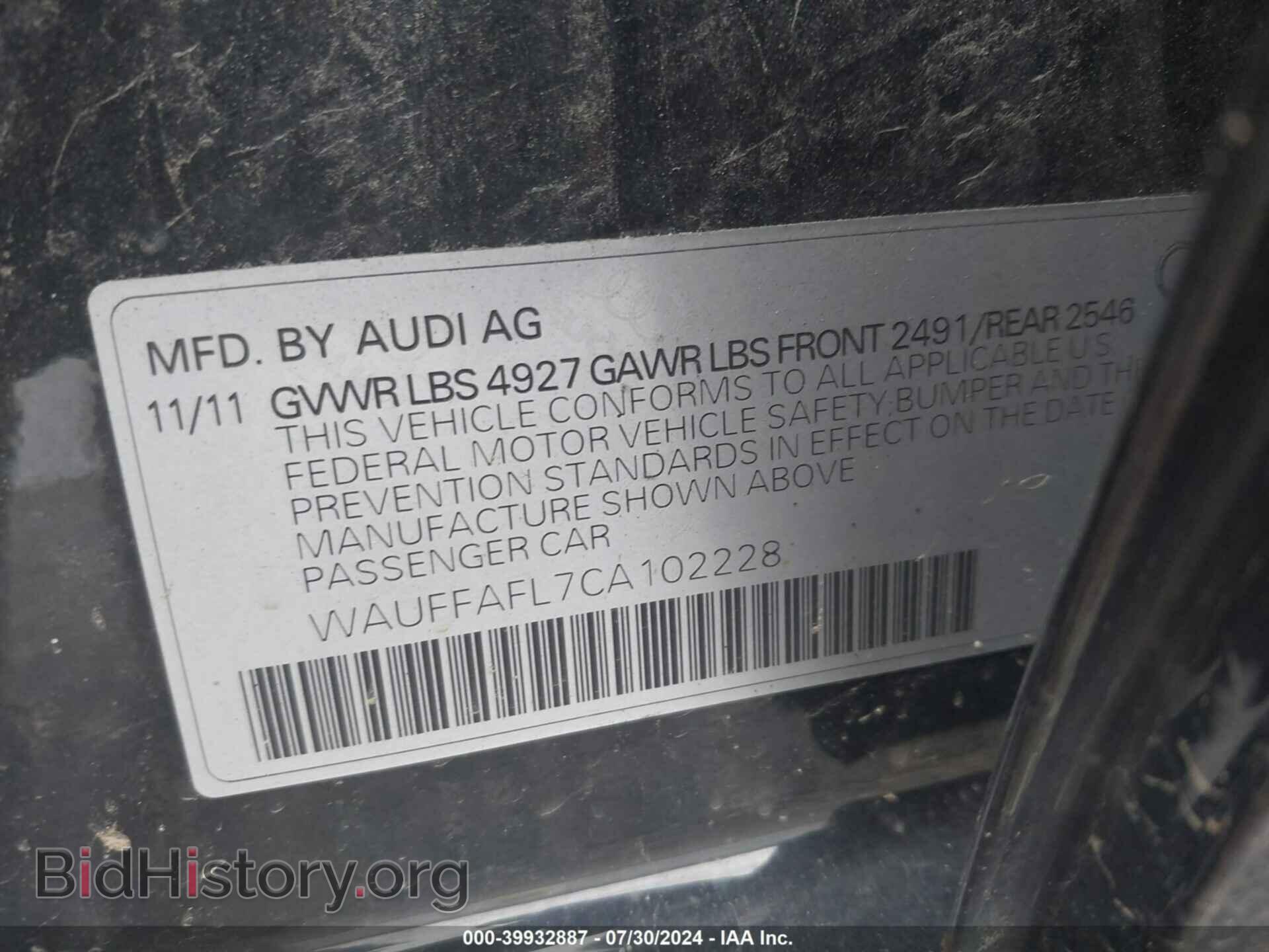 2012 AUDI A4 - VIN: WAUFFAFL7CA102228 - Фото 9
