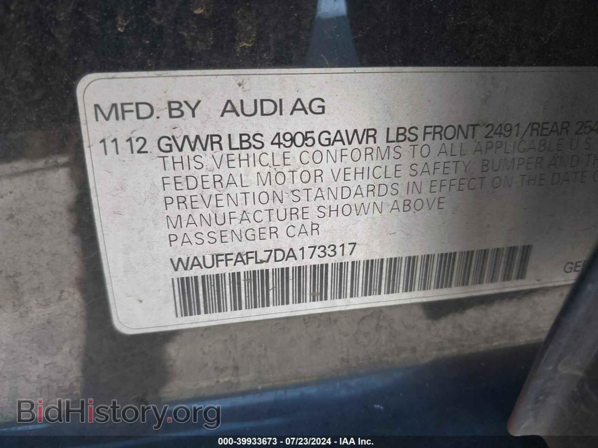 2013 AUDI A4 - VIN: WAUFFAFL7DA173317 - Фото 9