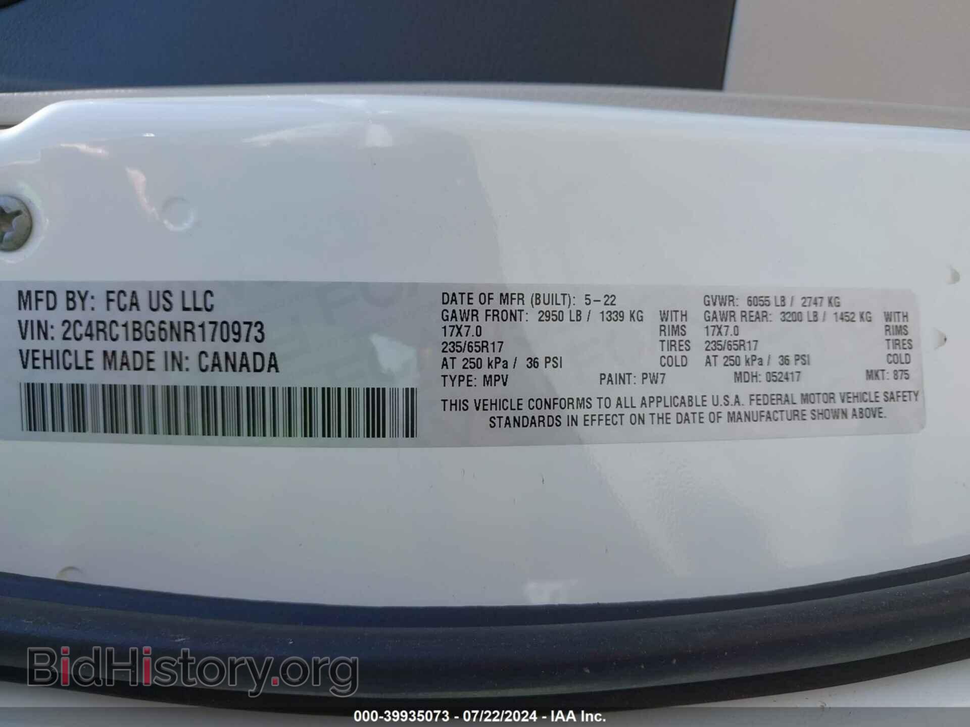 2022 CHRYSLER PACIFICA - VIN: 2C4RC1BG6NR170973 - Фото 9