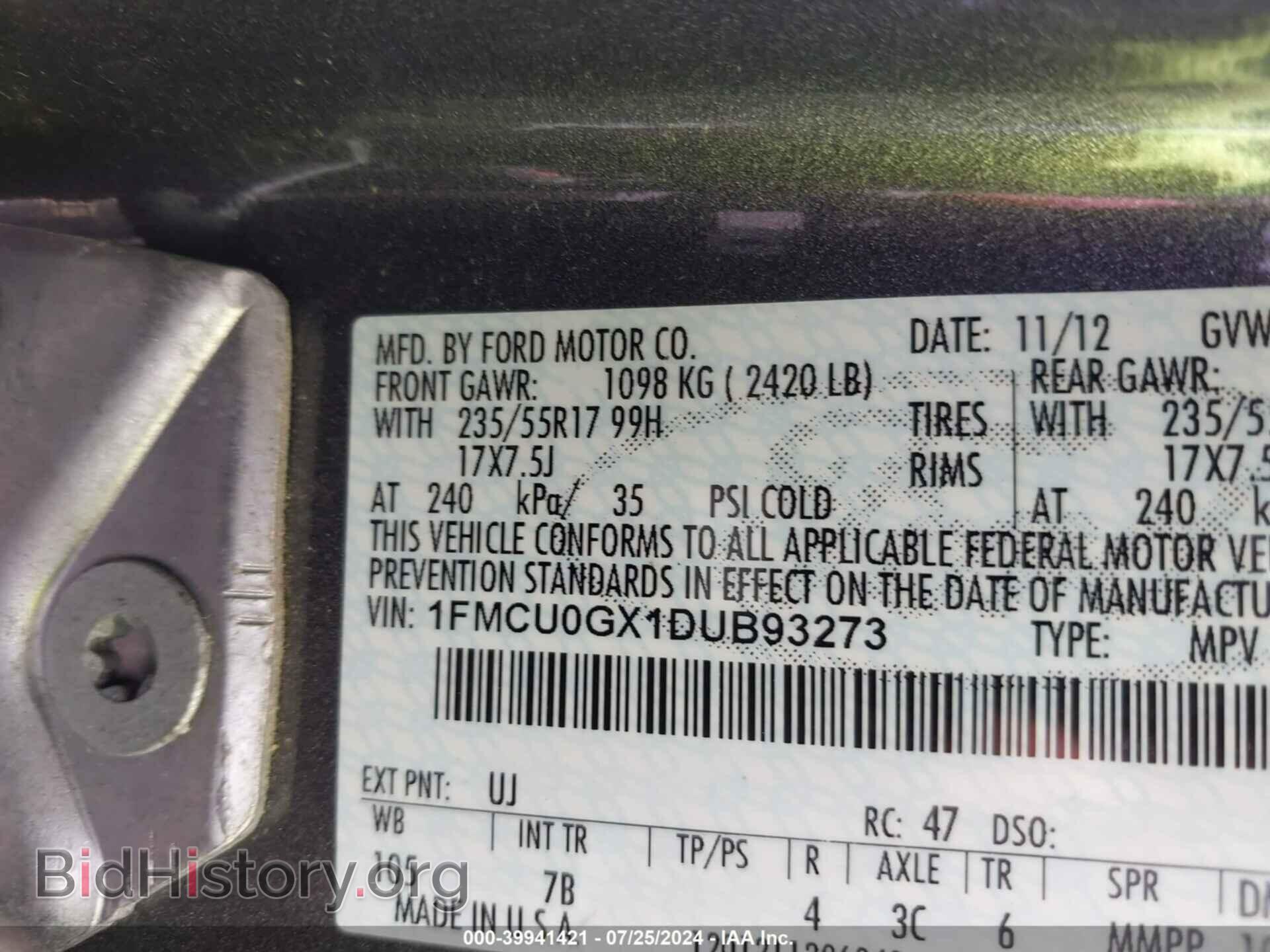 2013 FORD ESCAPE - VIN: 1FMCU0GX1DUB93273 - Фото 9