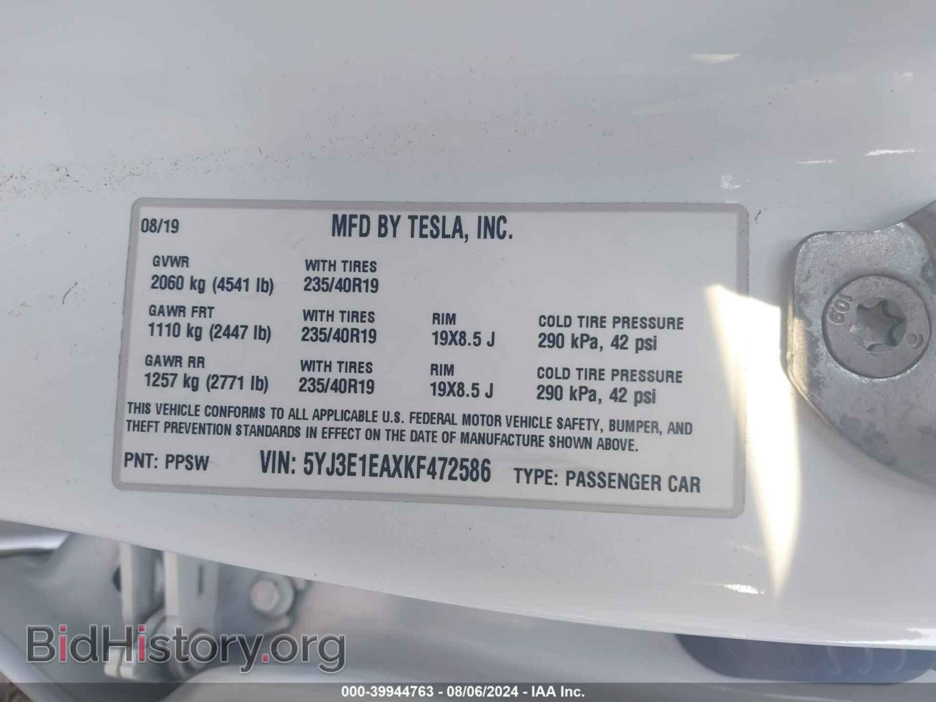 2019 TESLA MODEL 3 - VIN: 5YJ3E1EAXKF472586 - Фото 9