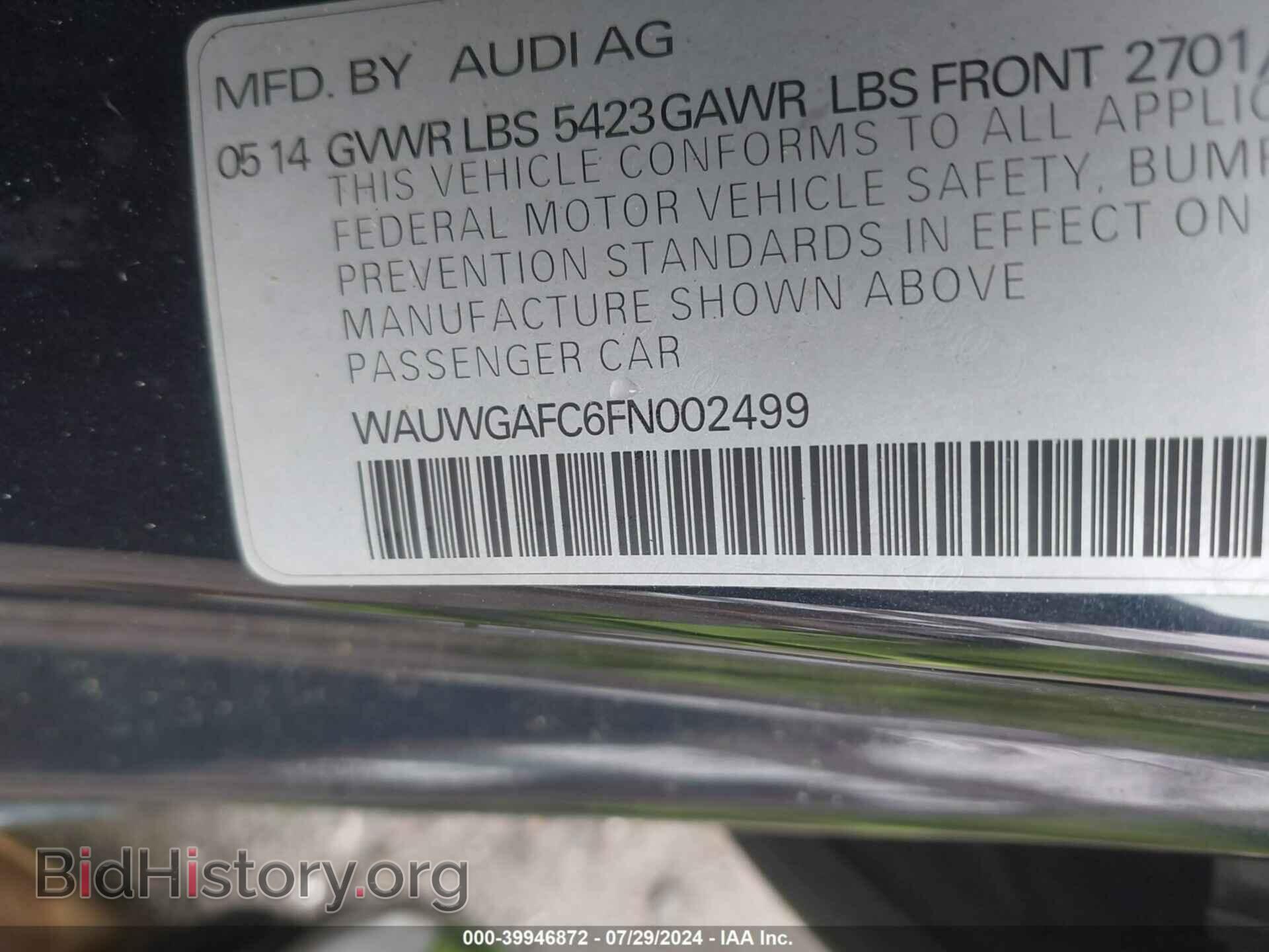 2015 AUDI A7 - VIN: WAUWGAFC6FN002499 - Фото 9