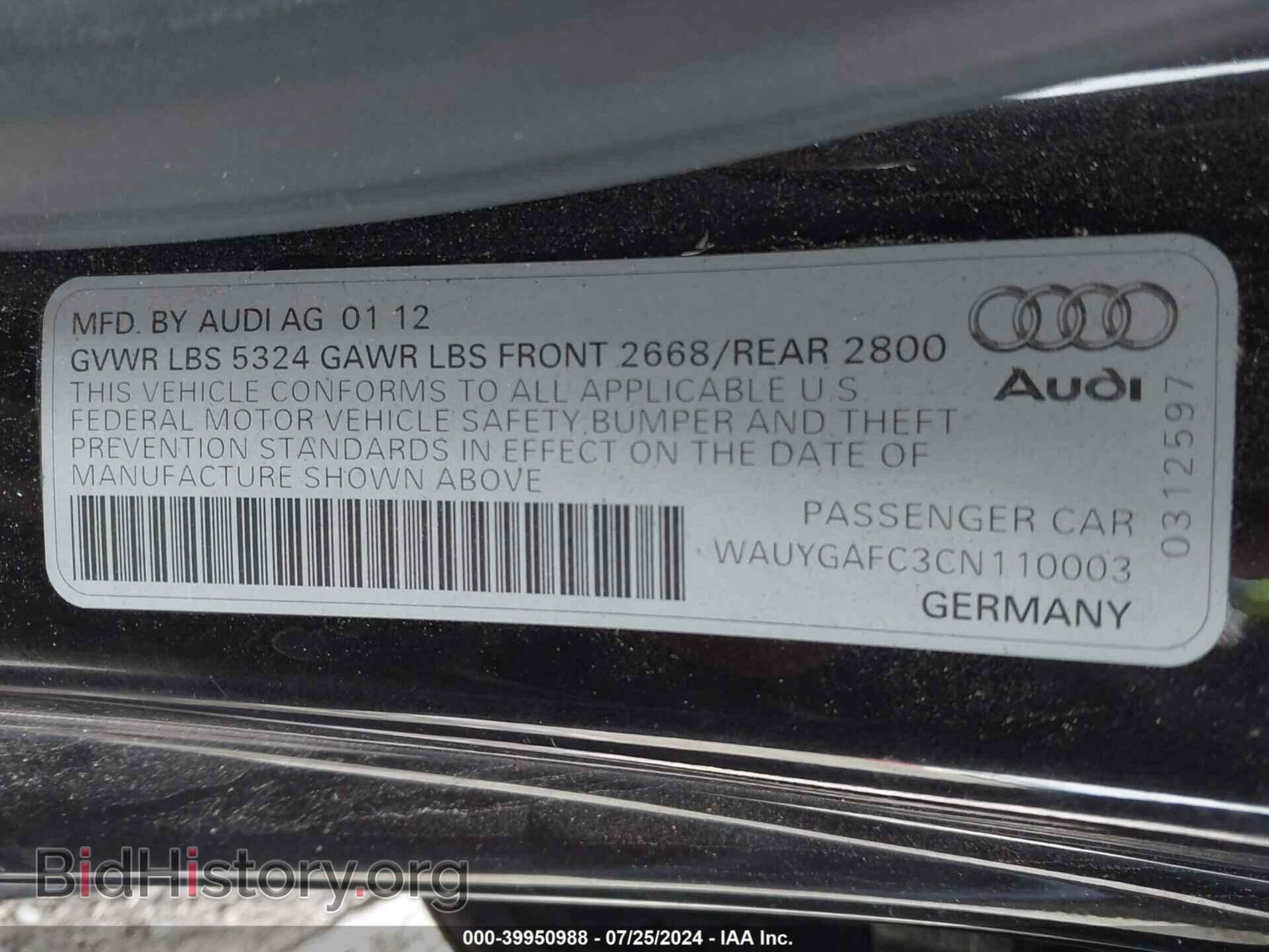 2012 AUDI A7 - VIN: WAUYGAFC3CN110003 - Фото 9