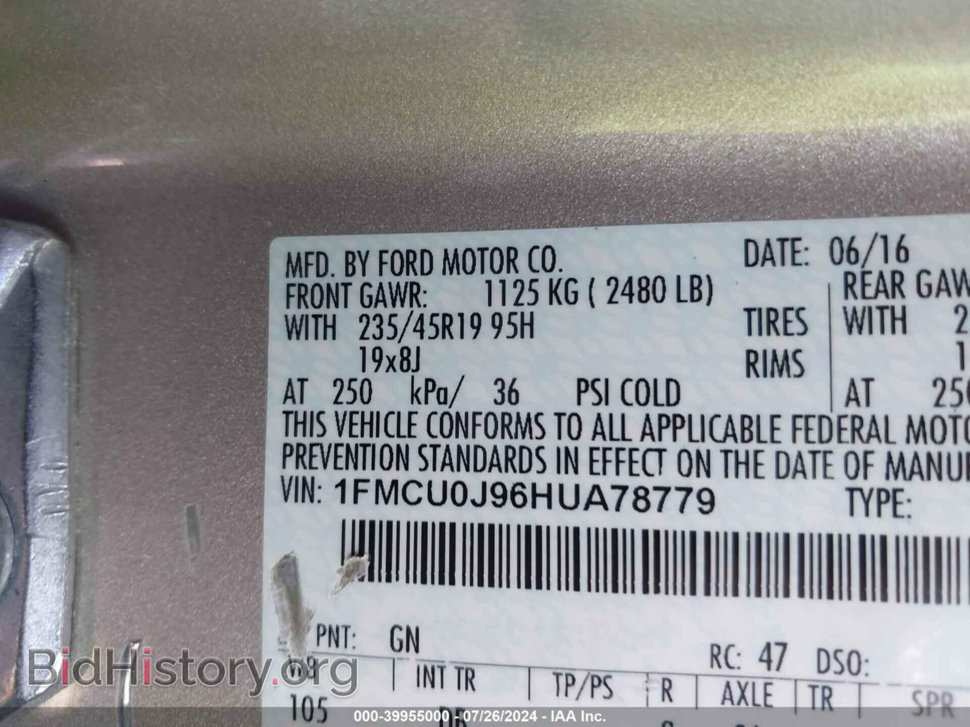 2017 FORD ESCAPE - VIN: 1FMCU0J96HUA78779 - Фото 9