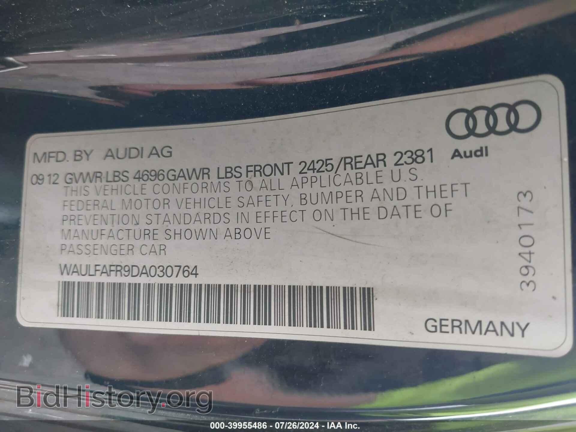2013 AUDI A5 - VIN: WAULFAFR9DA030764 - Фото 9