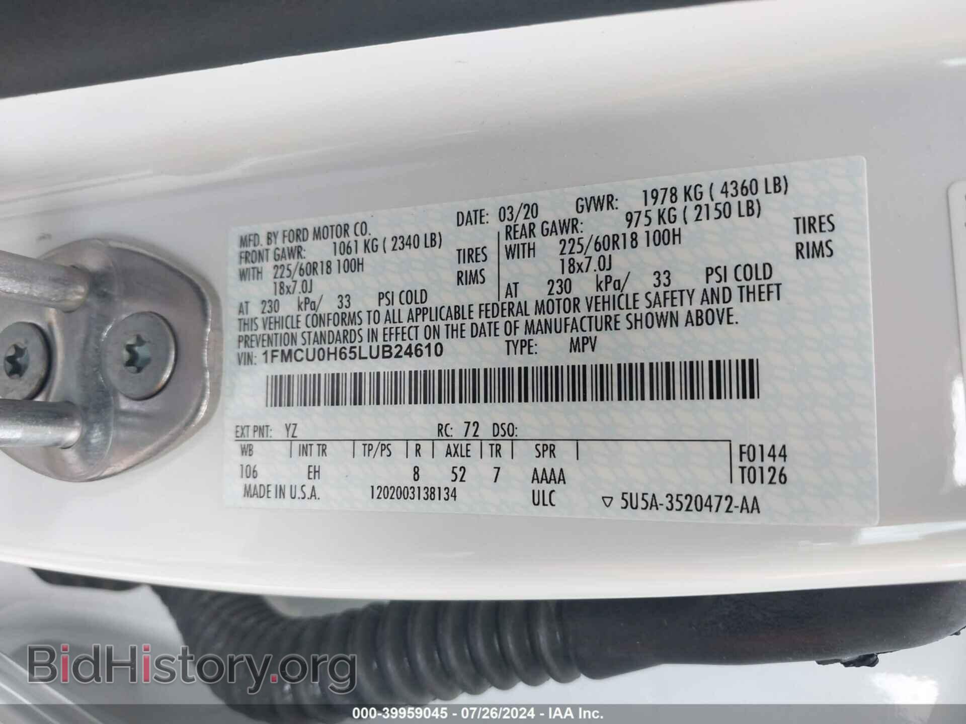 2020 FORD ESCAPE - VIN: 1FMCU0H65LUB24610 - Фото 9
