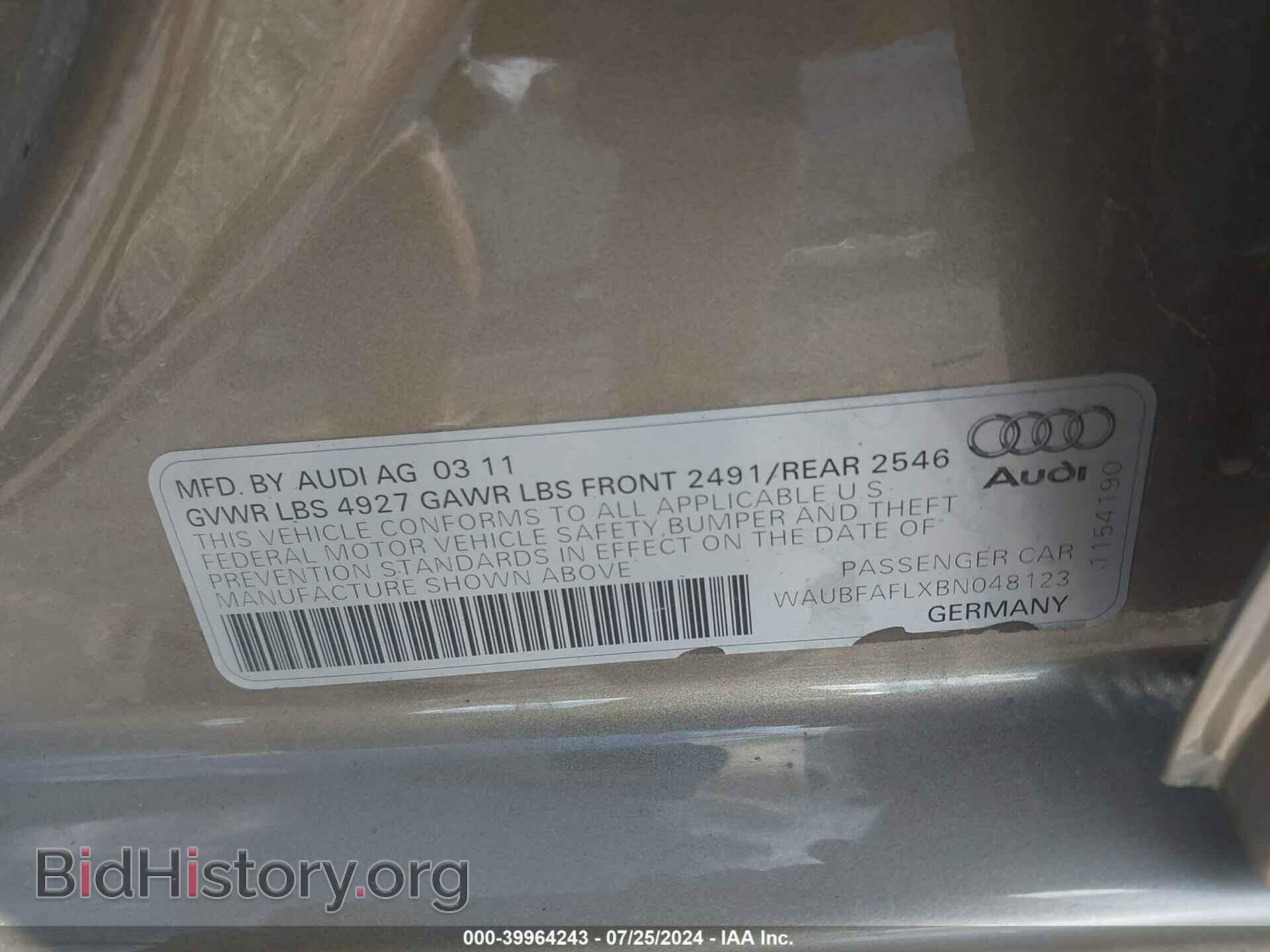 2011 AUDI A4 - VIN: WAUBFAFLXBN048123 - Фото 9
